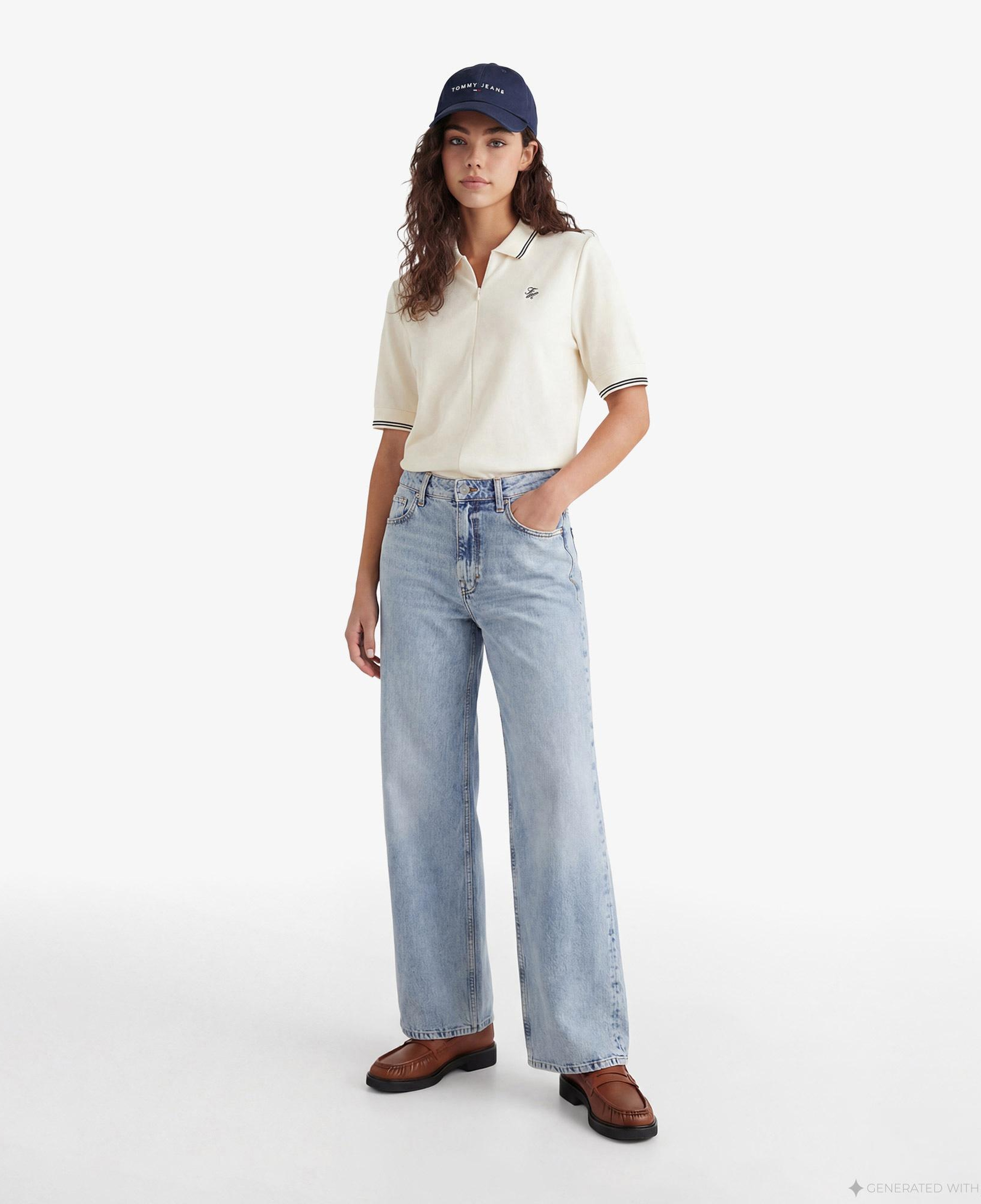 Tommy Hilfiger Script Liyosel Kadın Bej Polo Yaka T-Shirt