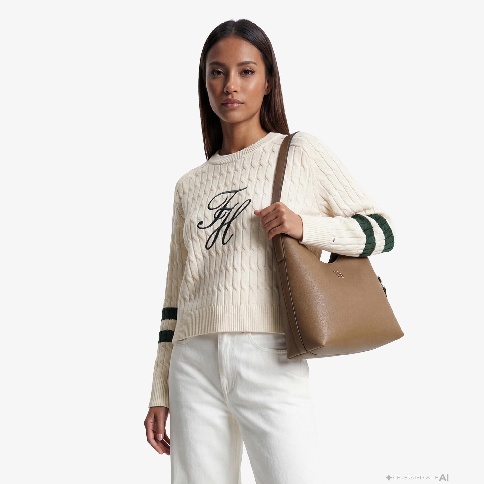 Tommy Hilfiger Textured Graphic Kadın Bej Triko