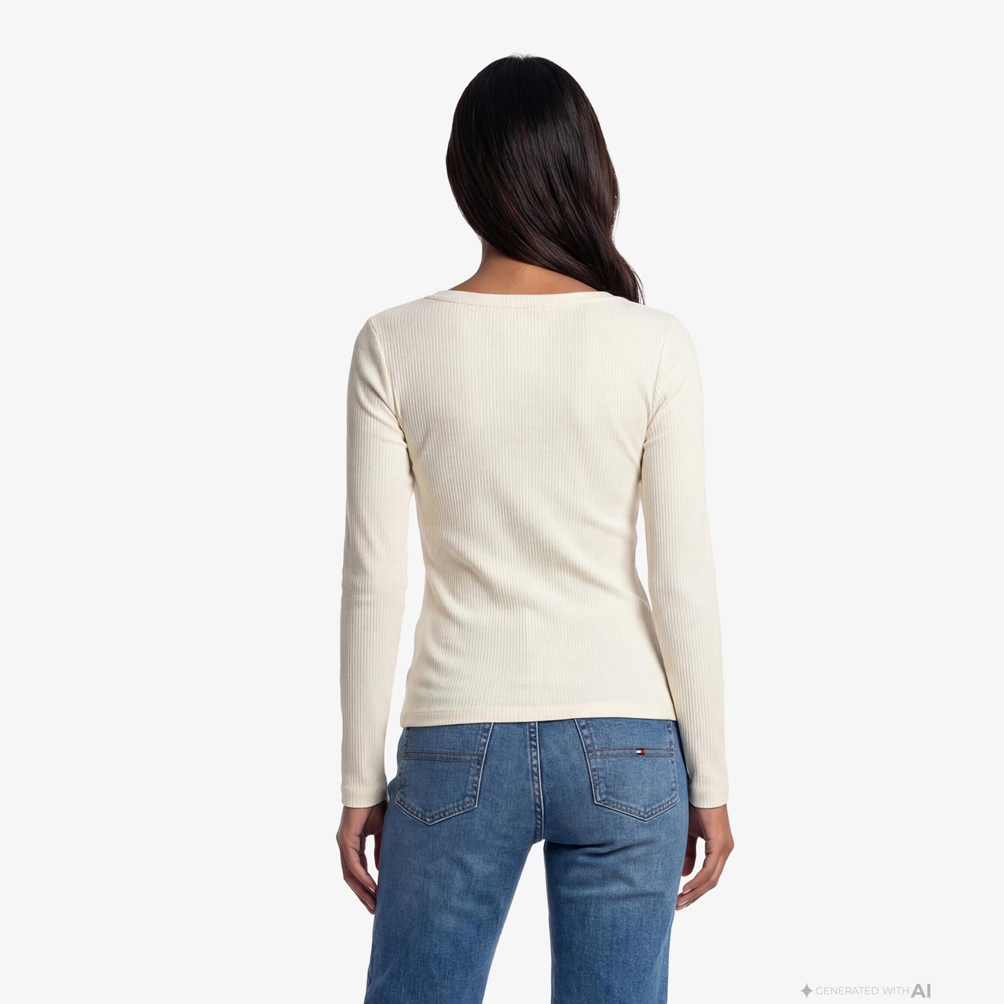 Tommy Hilfiger Kadın Bej Uzun Kollu T-Shirt