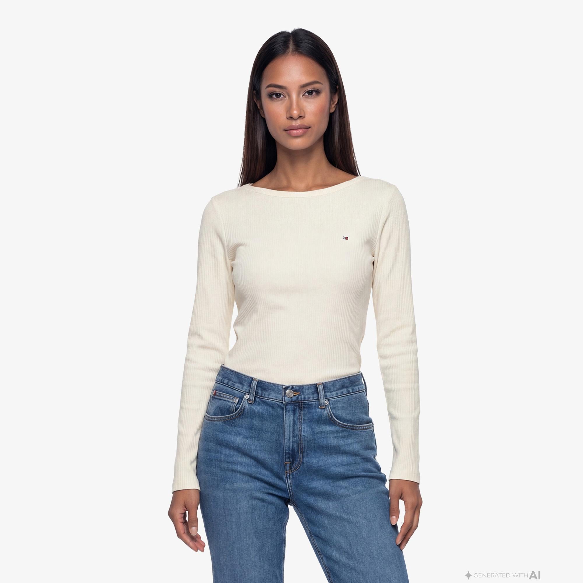 Tommy Hilfiger Kadın Bej Uzun Kollu T-Shirt