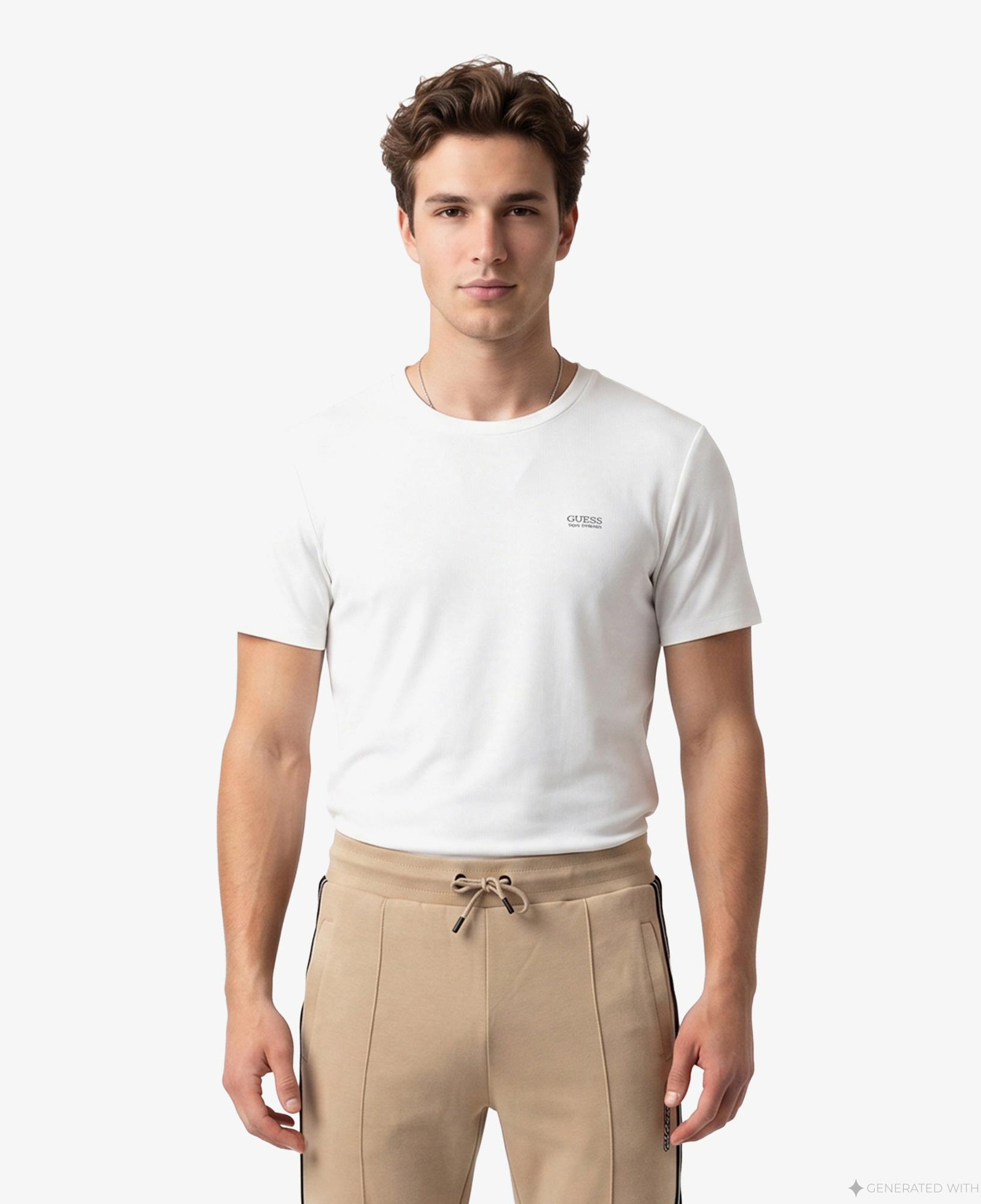 Guess Waffle Slim Fit Erkek Beyaz T-Shirt