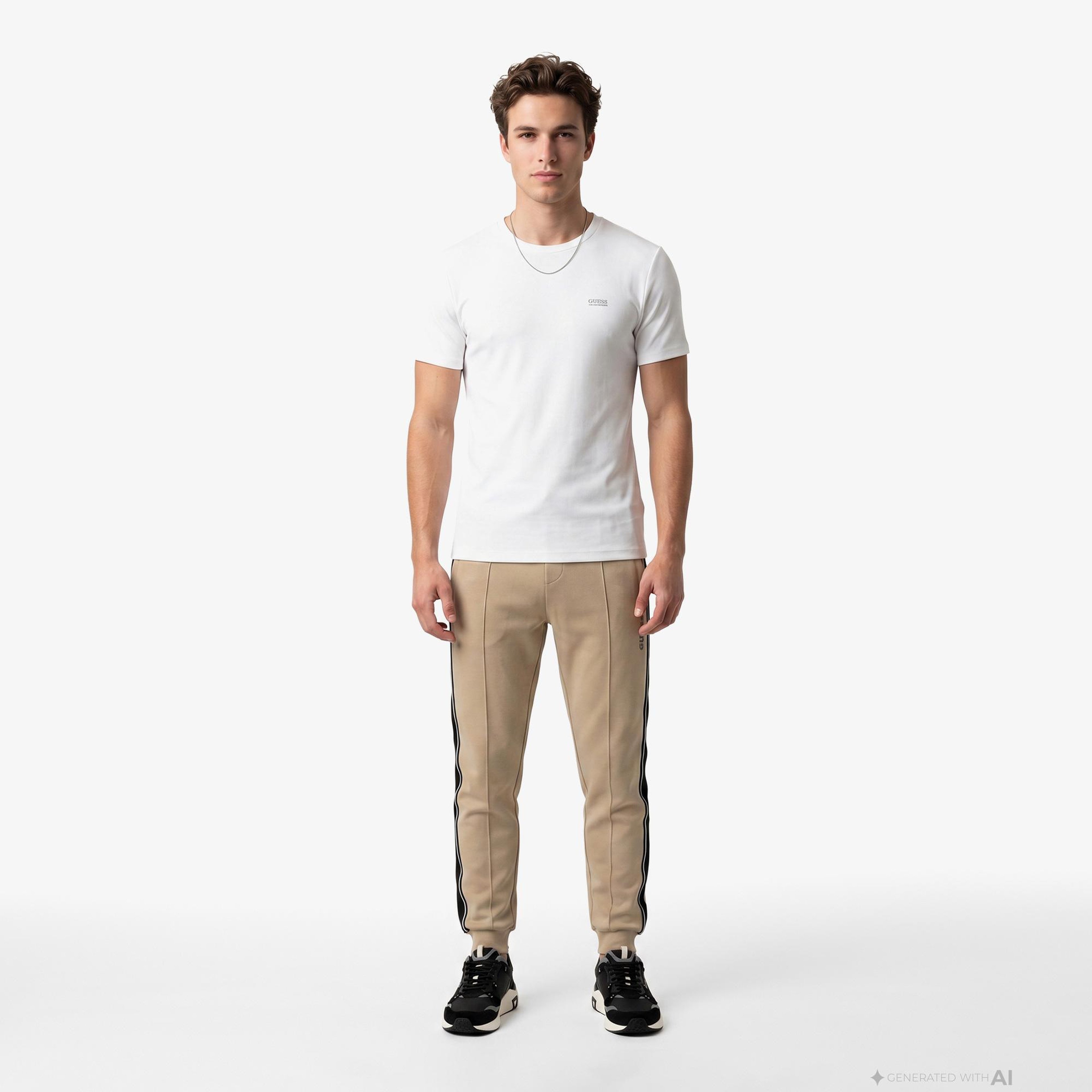 Guess Waffle Slim Fit Erkek Beyaz T-Shirt