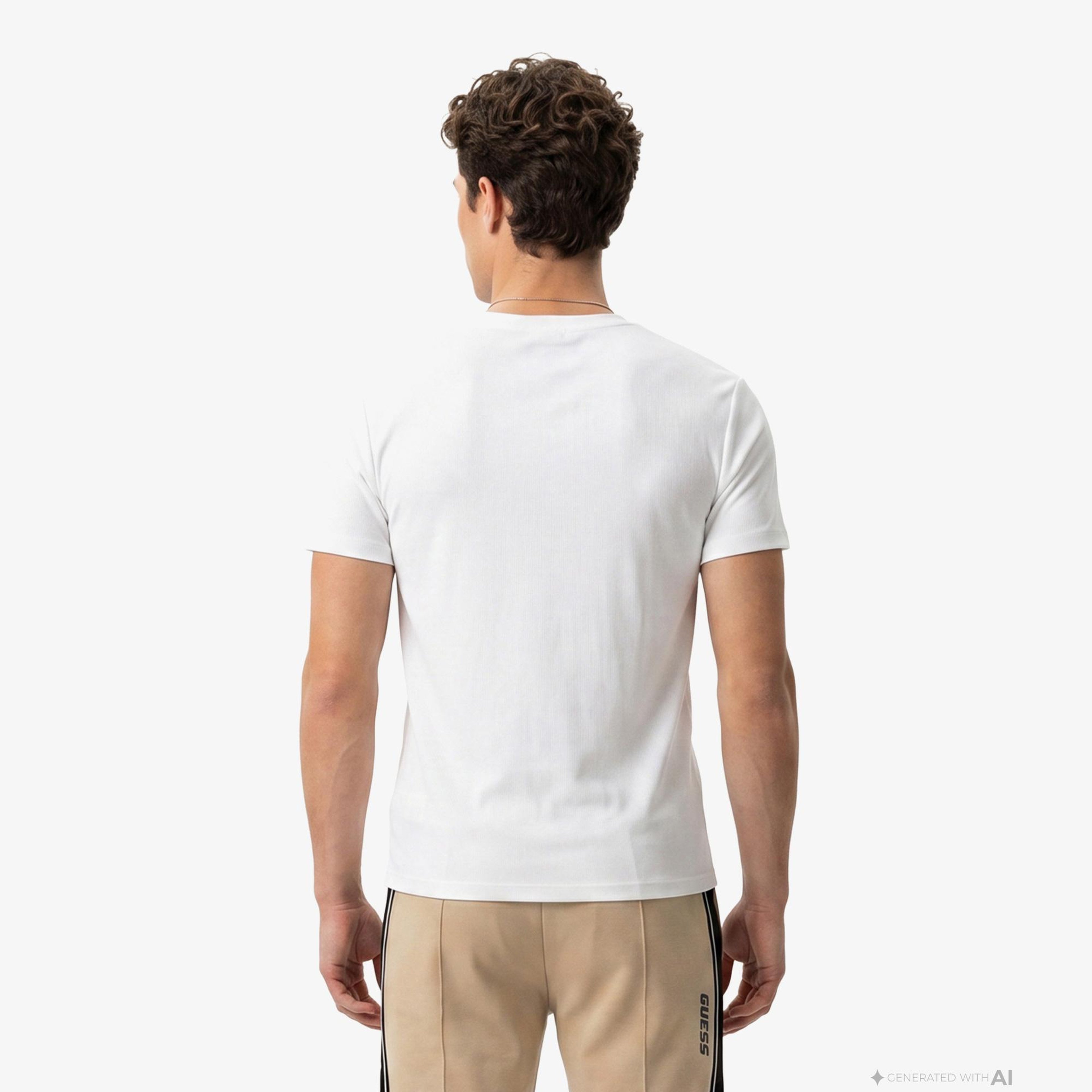 Guess Waffle Slim Fit Erkek Beyaz T-Shirt