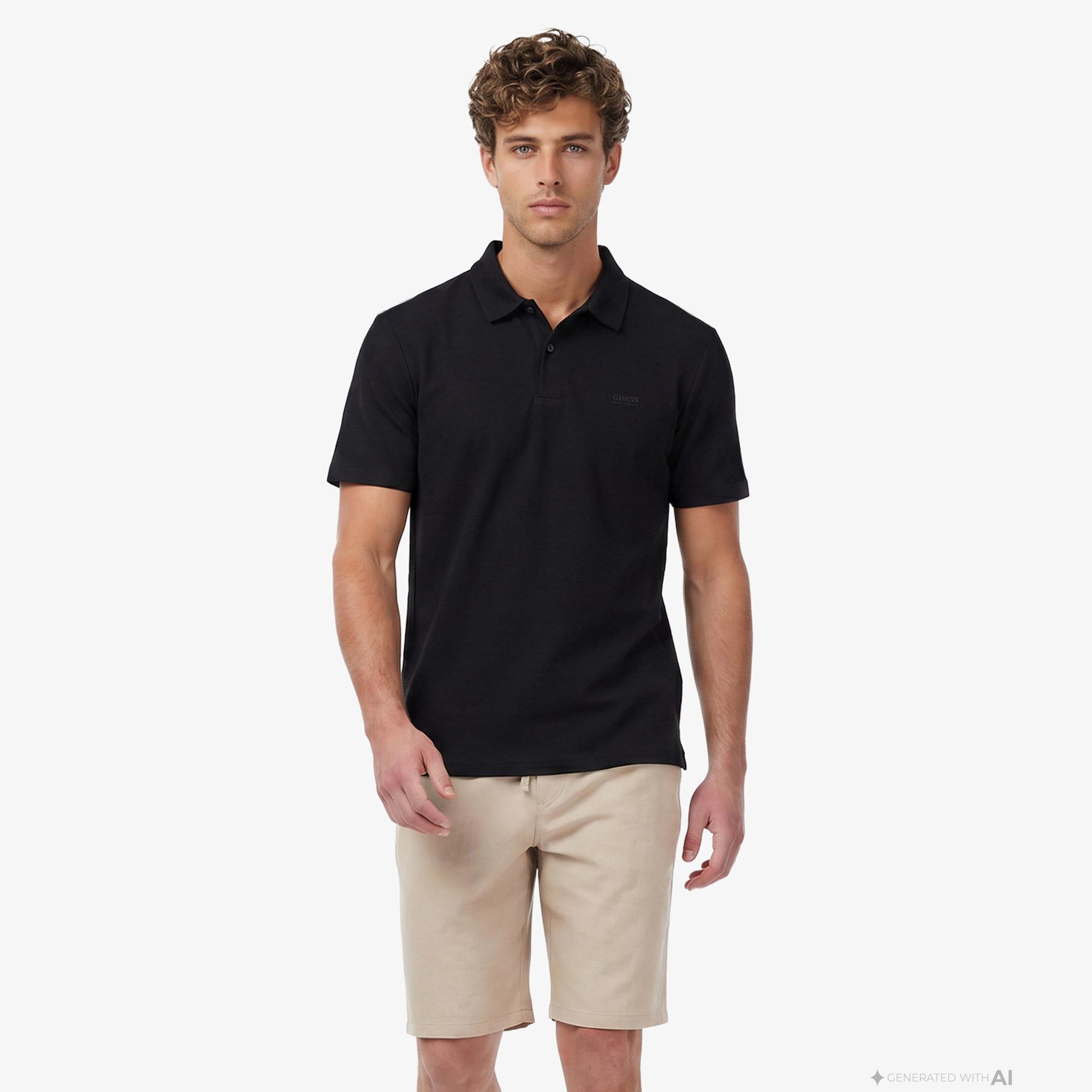 Guess Tech Slim Fit Erkek Siyah Polo
