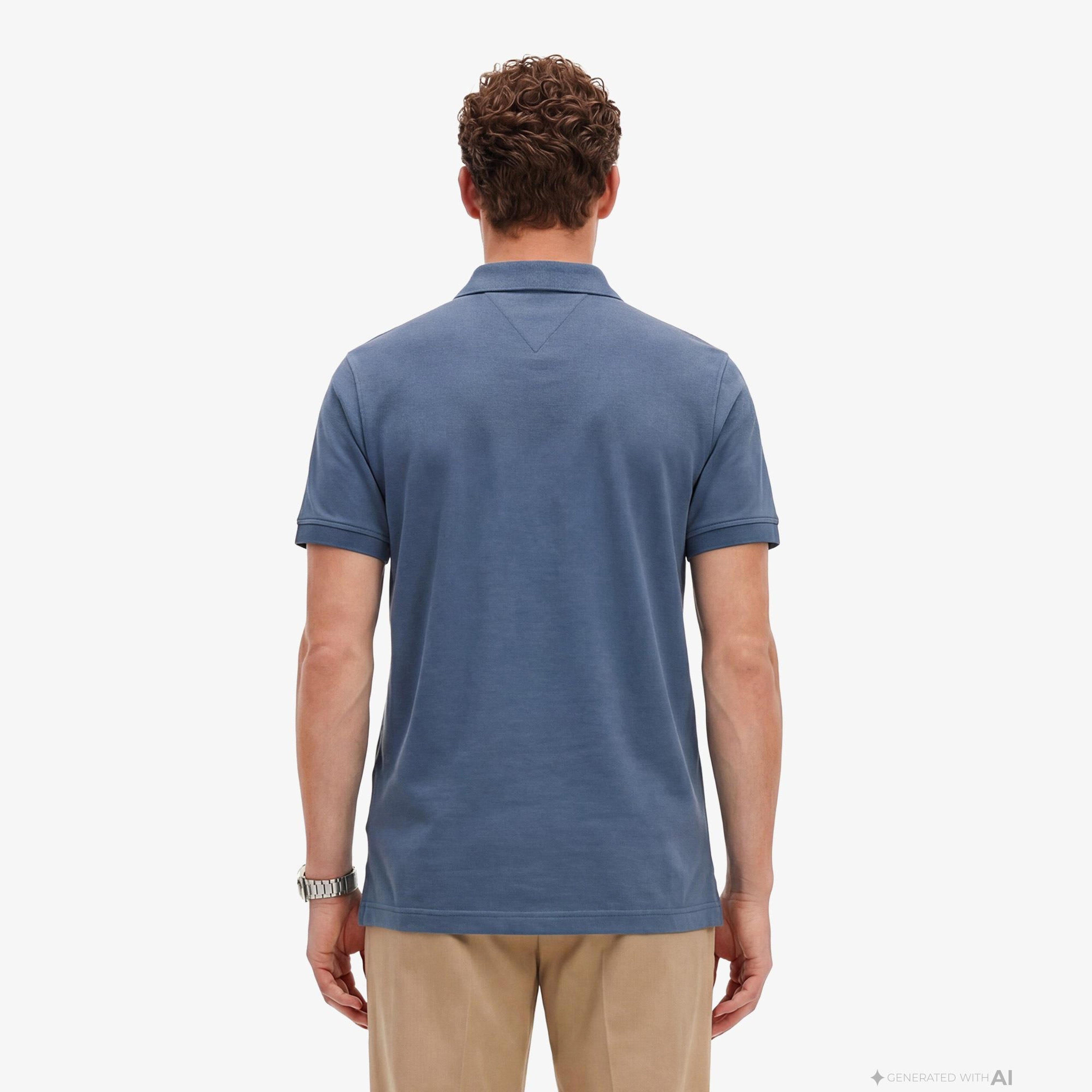 Tommy Hilfiger Elevated Essentials Erkek Mavi Polo Yaka T-Shirt