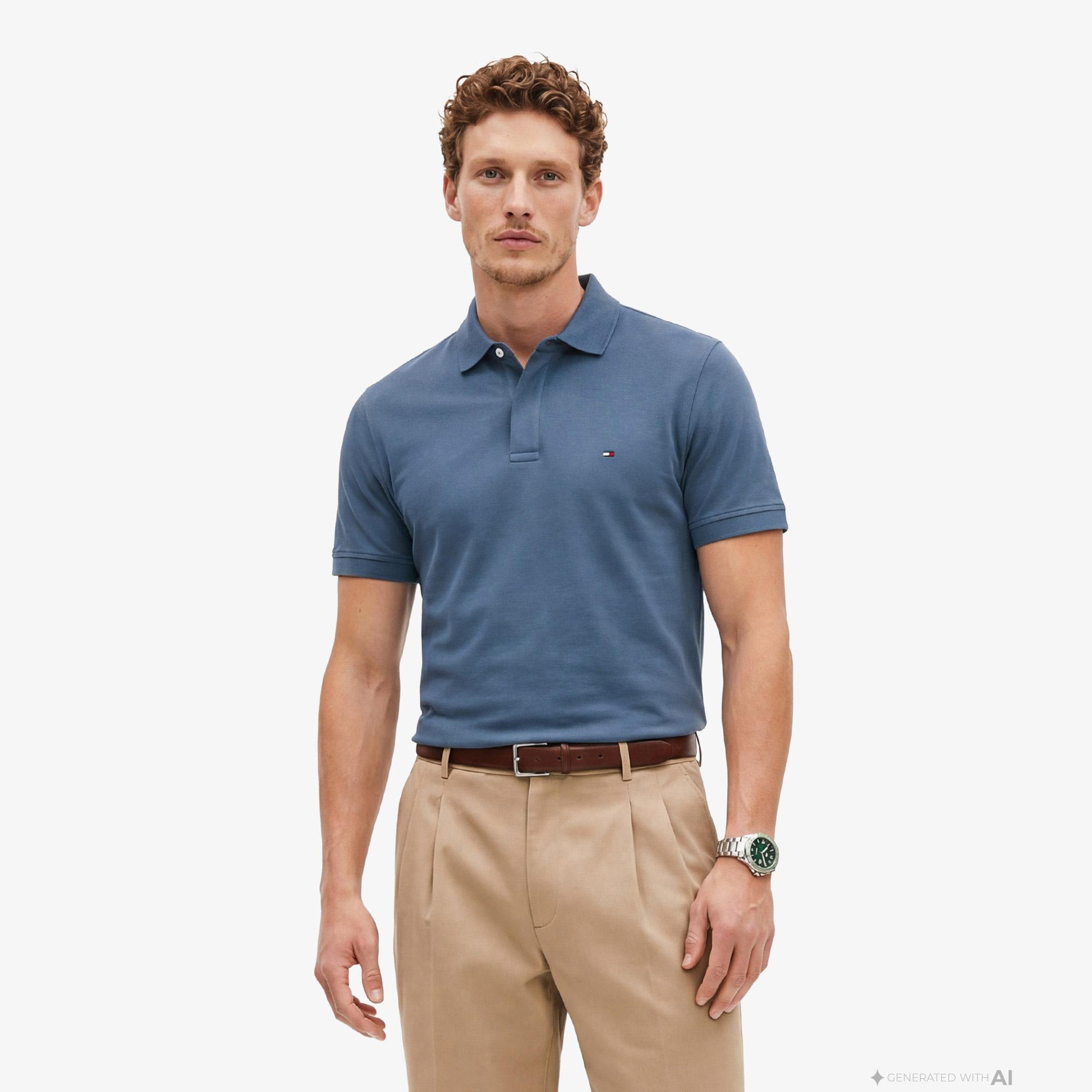 Tommy Hilfiger Elevated Essentials Erkek Mavi Polo Yaka T-Shirt