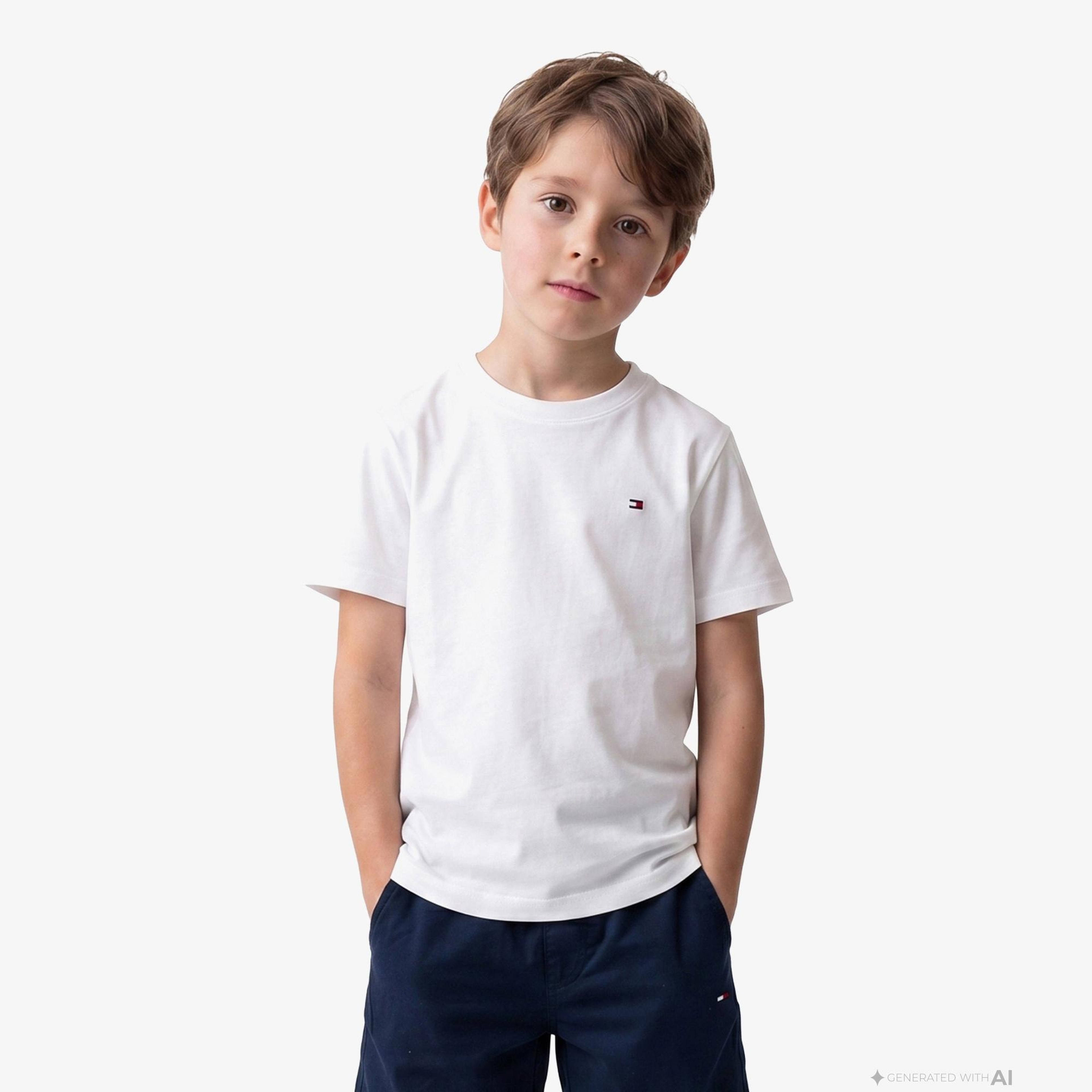Tommy Hilfiger Essentials Çocuk Beyaz Crop T-Shirt