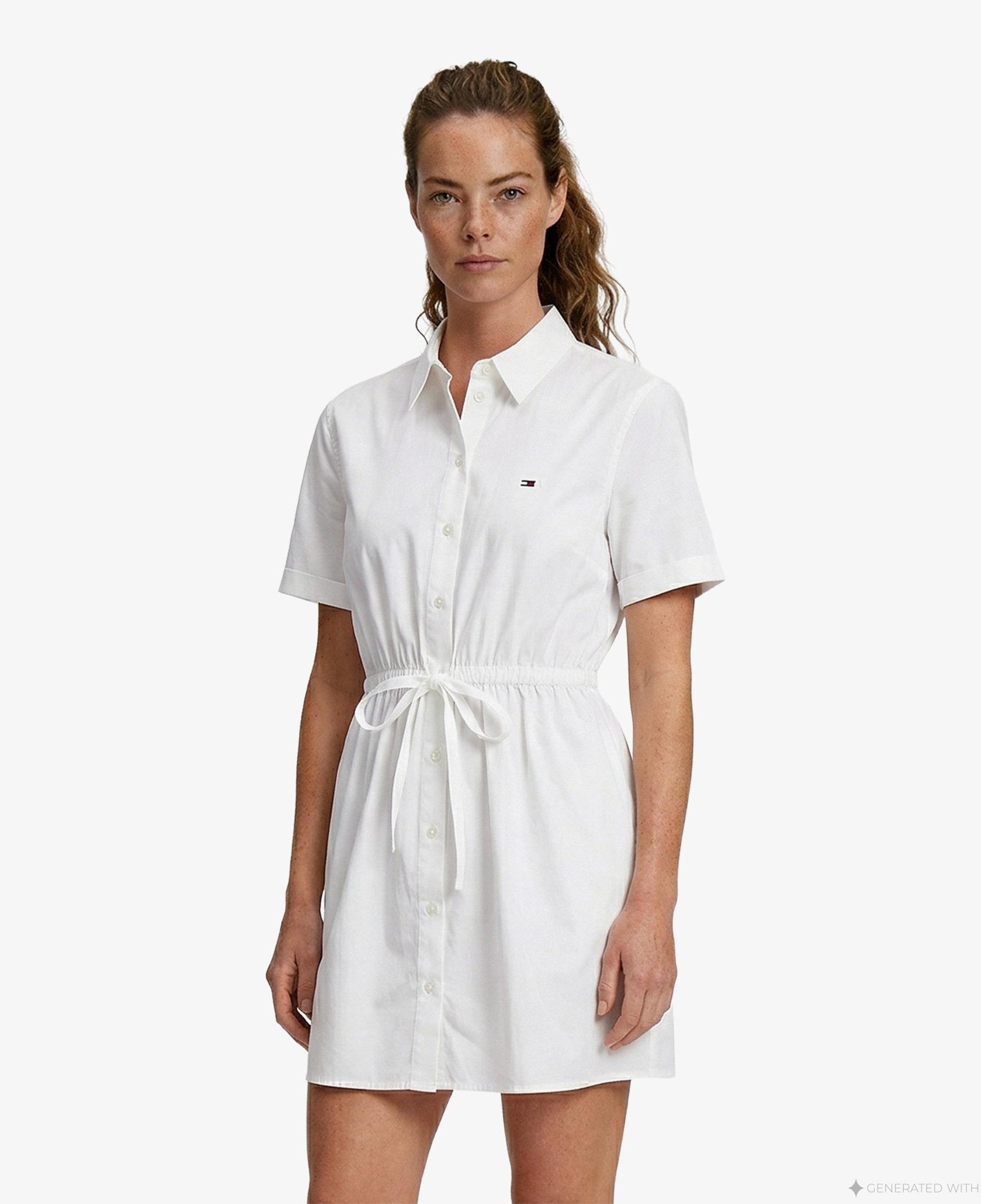 Tommy Hilfiger Poplin Kadın Beyaz Elbise