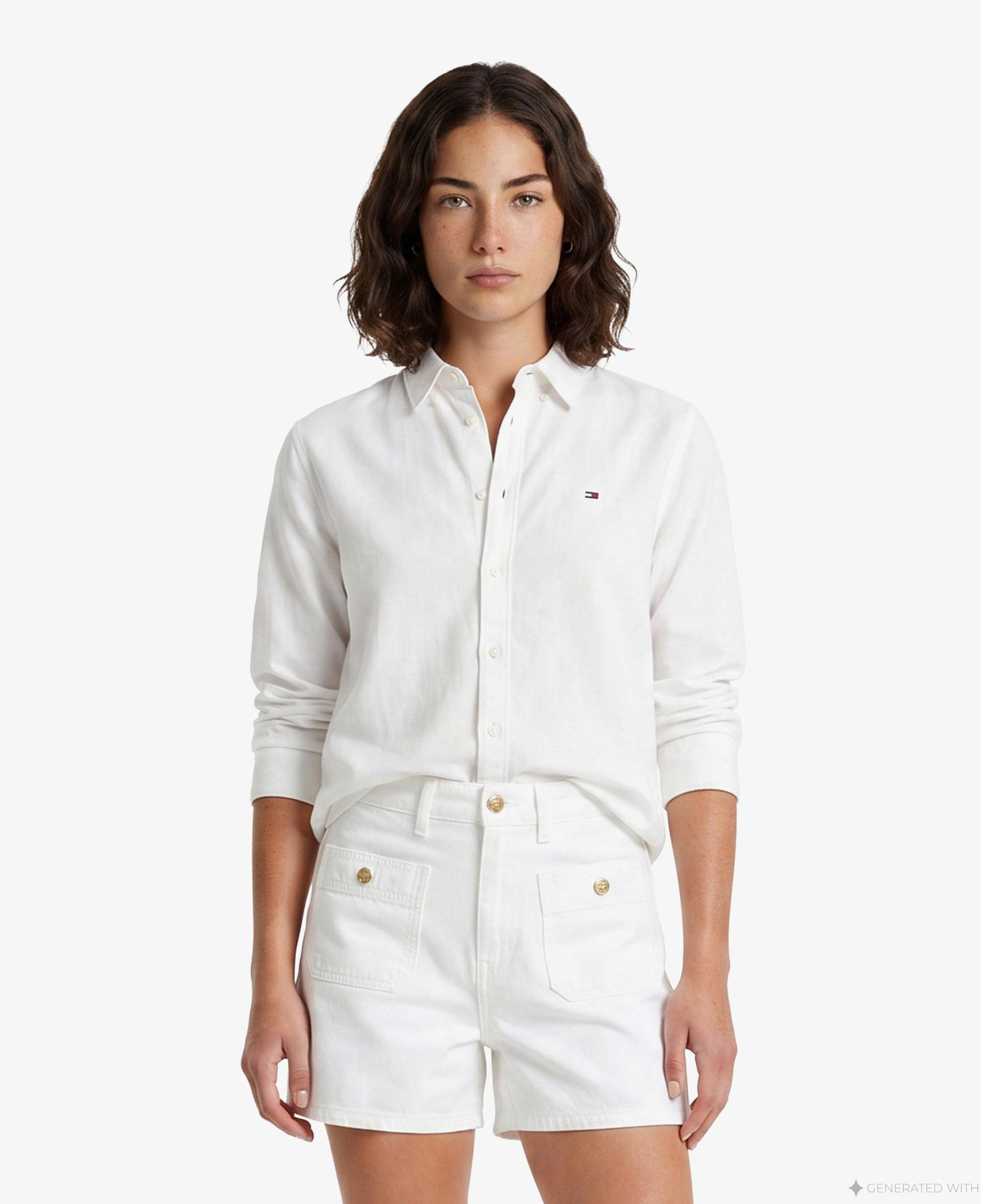 Tommy Hilfiger Denim Essentials Kadın Beyaz Gömlek