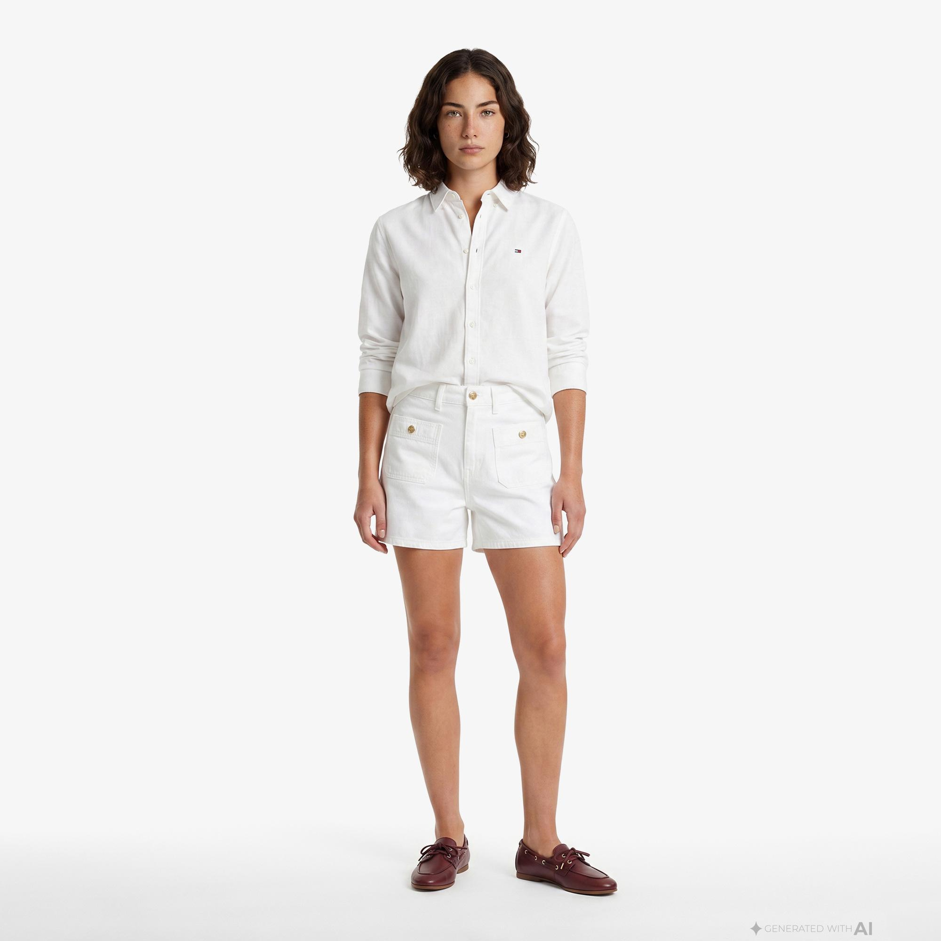 Tommy Hilfiger Denim Essentials Kadın Beyaz Gömlek