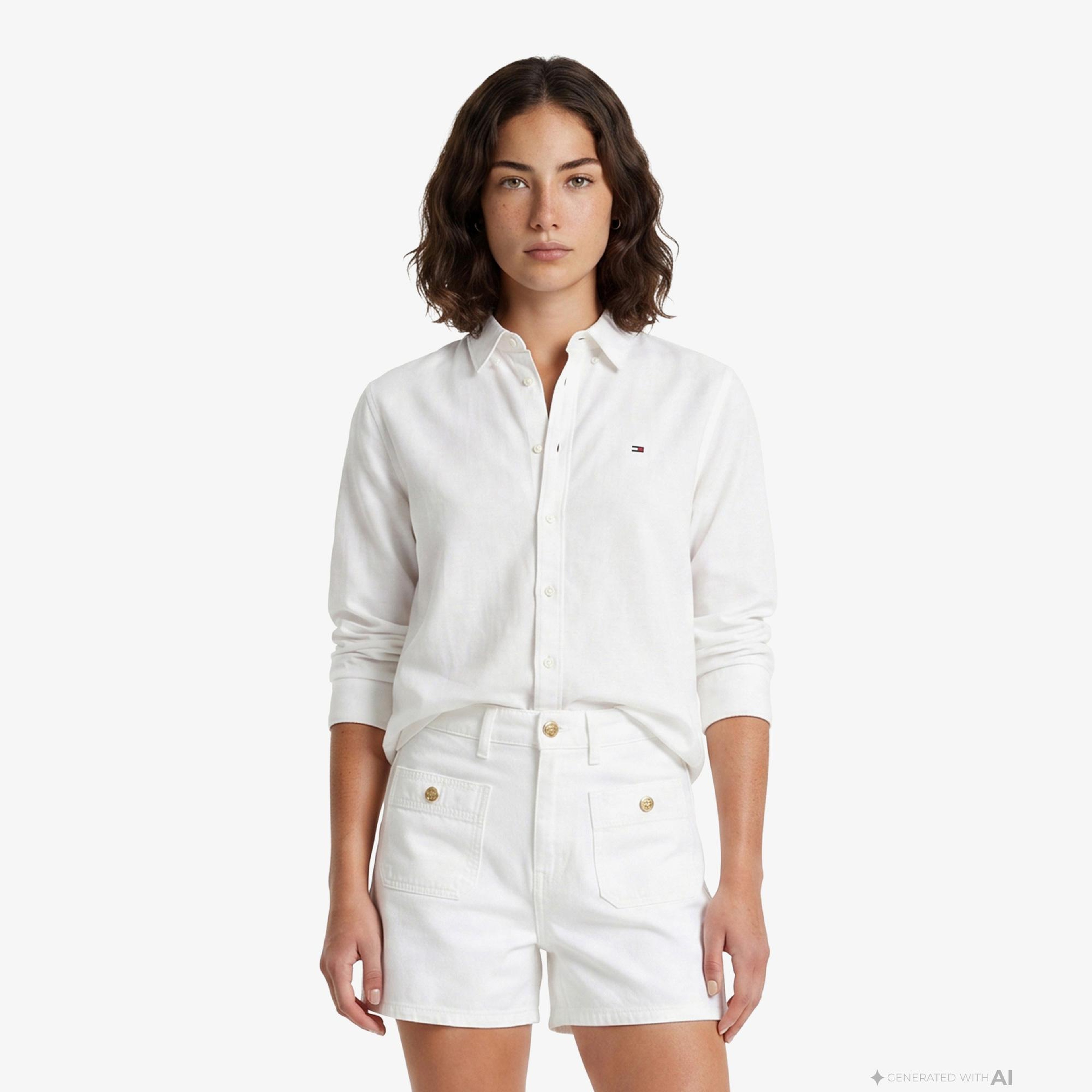 Tommy Hilfiger Denim Essentials Kadın Beyaz Gömlek