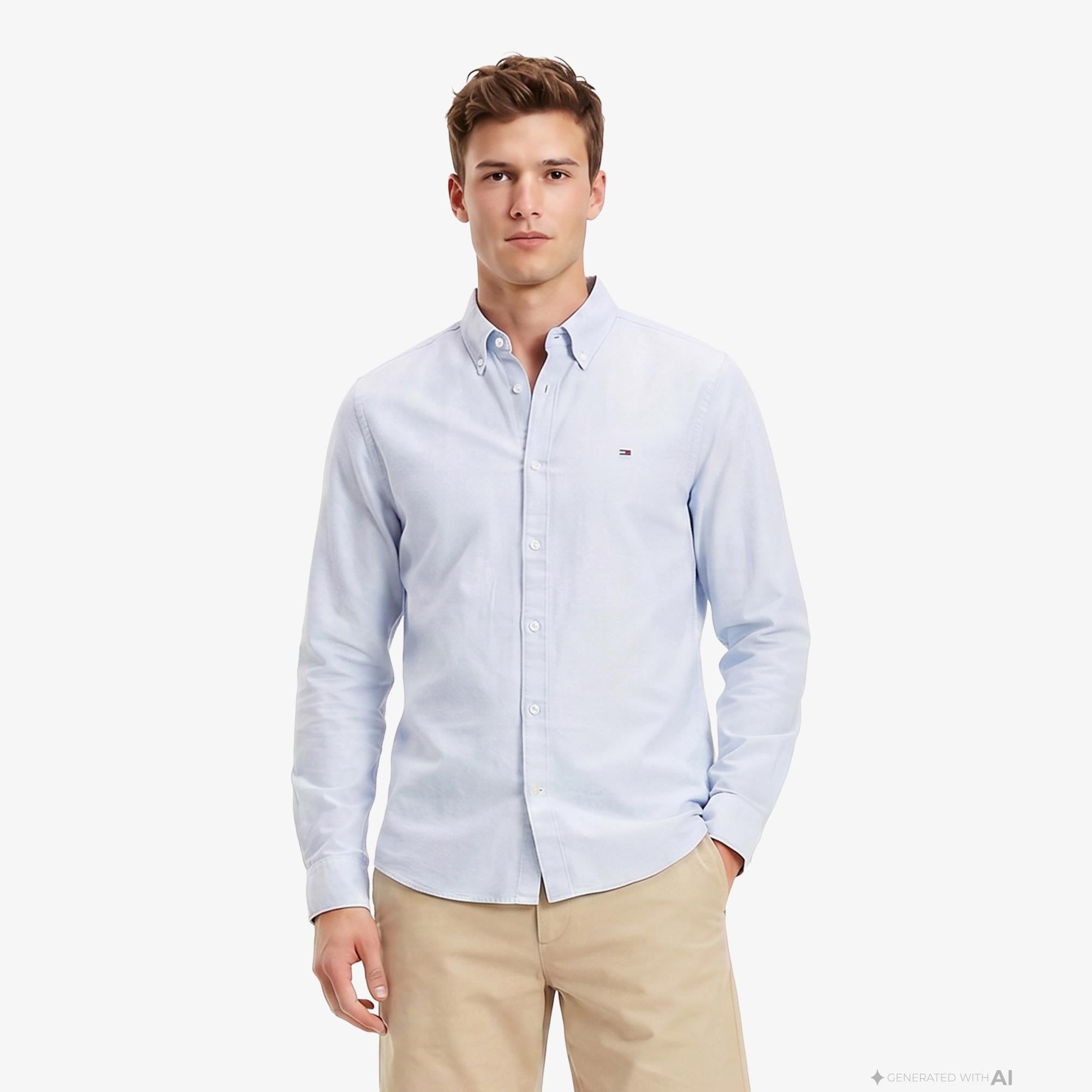 Tommy Hilfiger Erkek Mavi Keten Gömlek