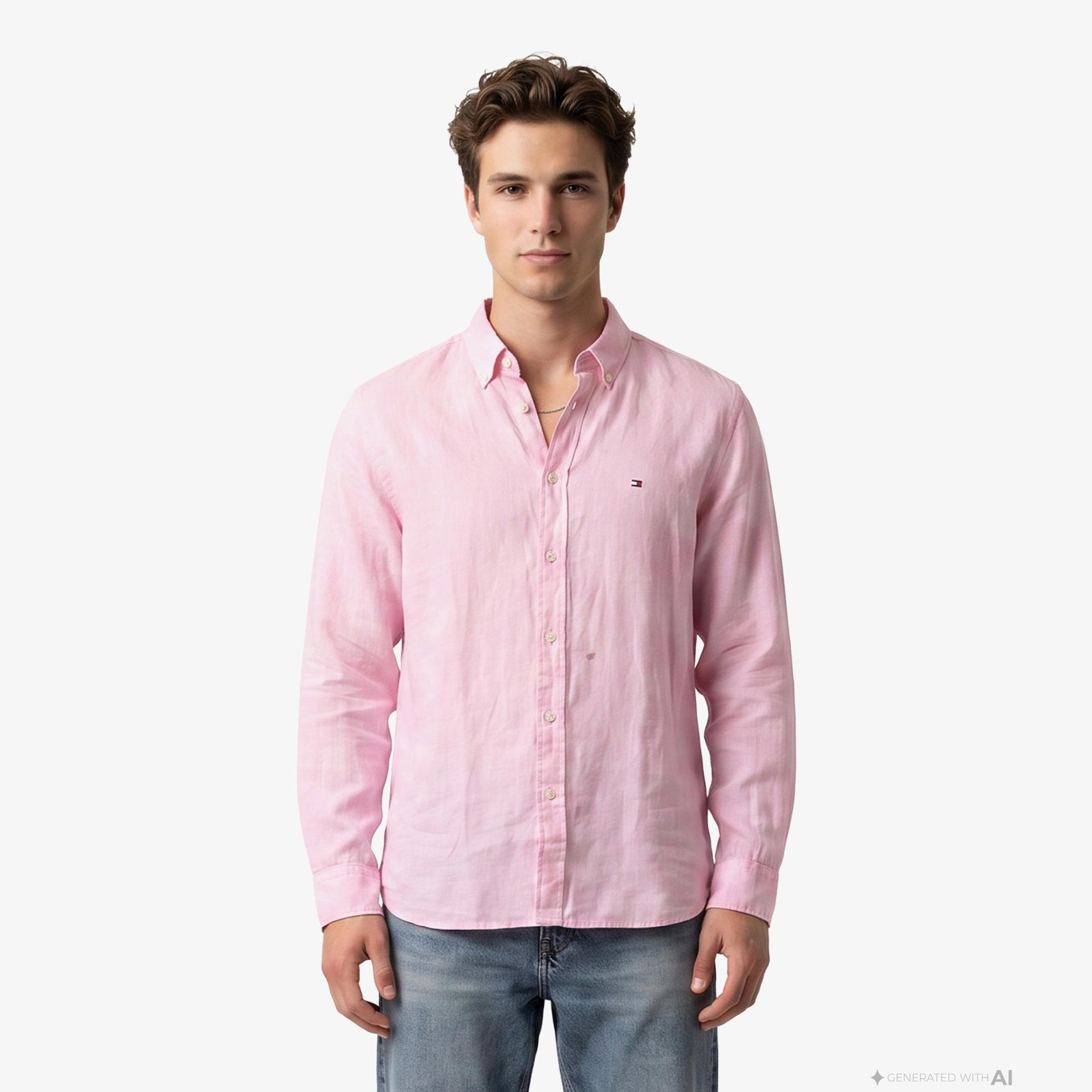 Tommy Hilfiger Seasonal Quality Erkek Pembe Keten Gömlek