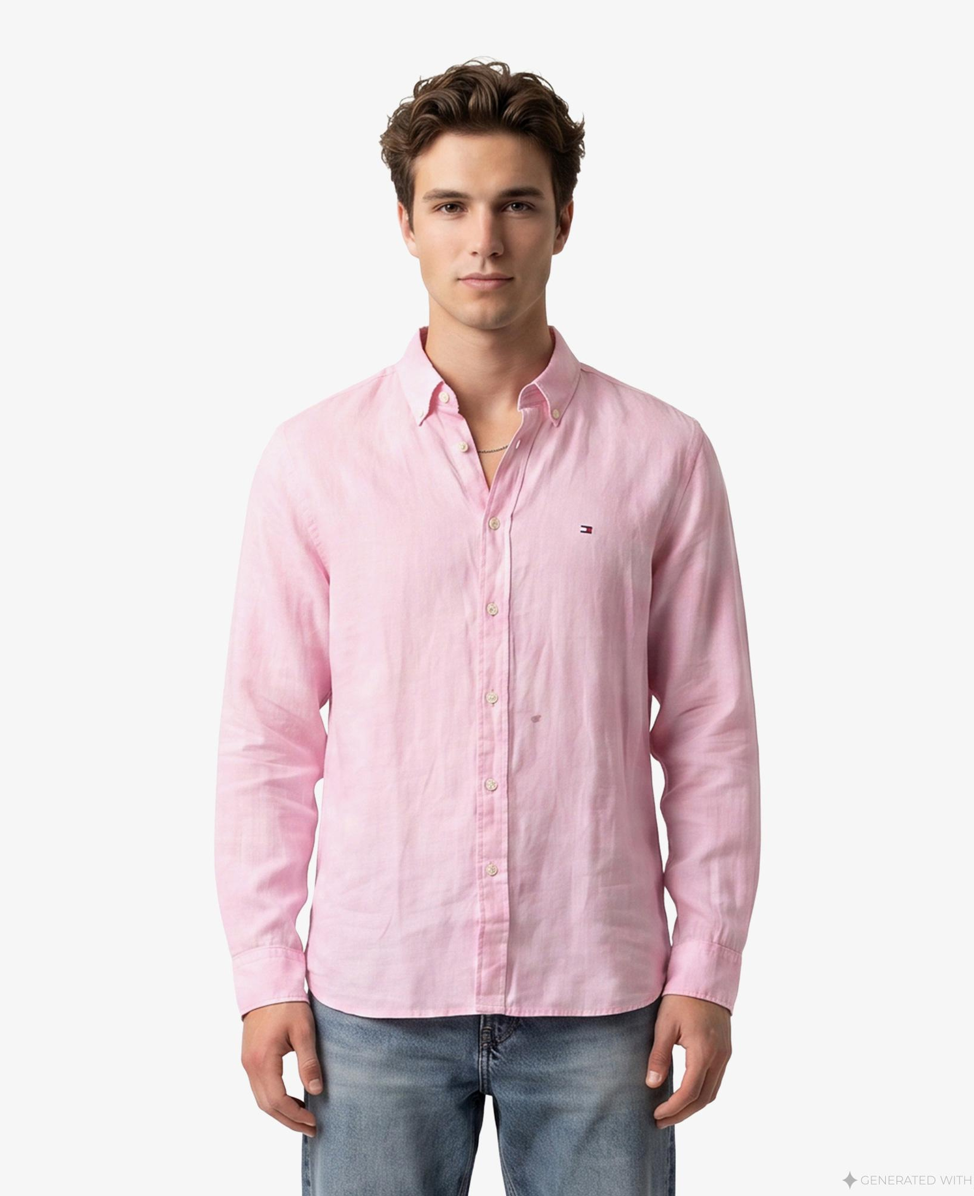 Tommy Hilfiger Seasonal Quality Erkek Pembe Keten Gömlek