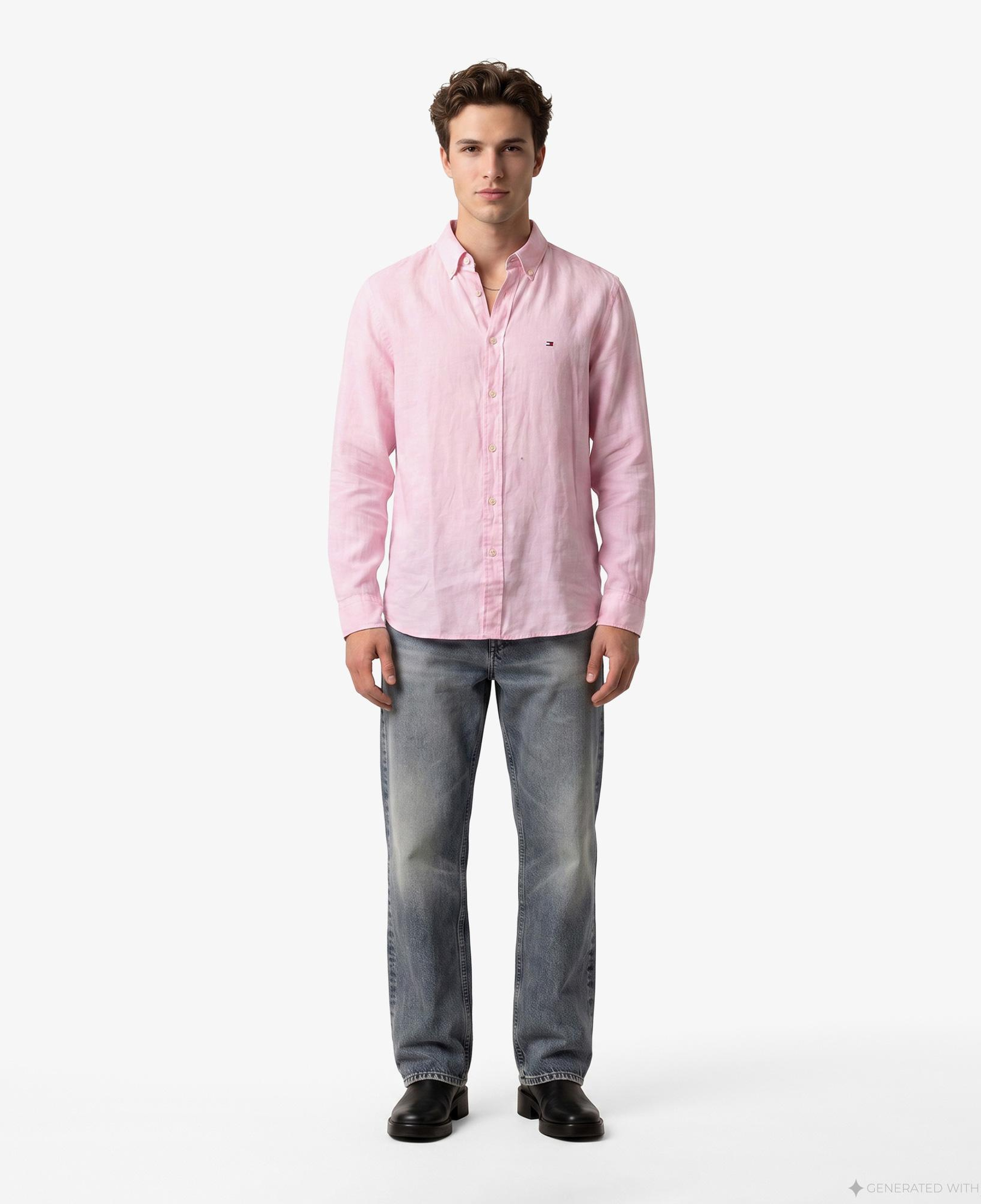 Tommy Hilfiger Seasonal Quality Erkek Pembe Keten Gömlek