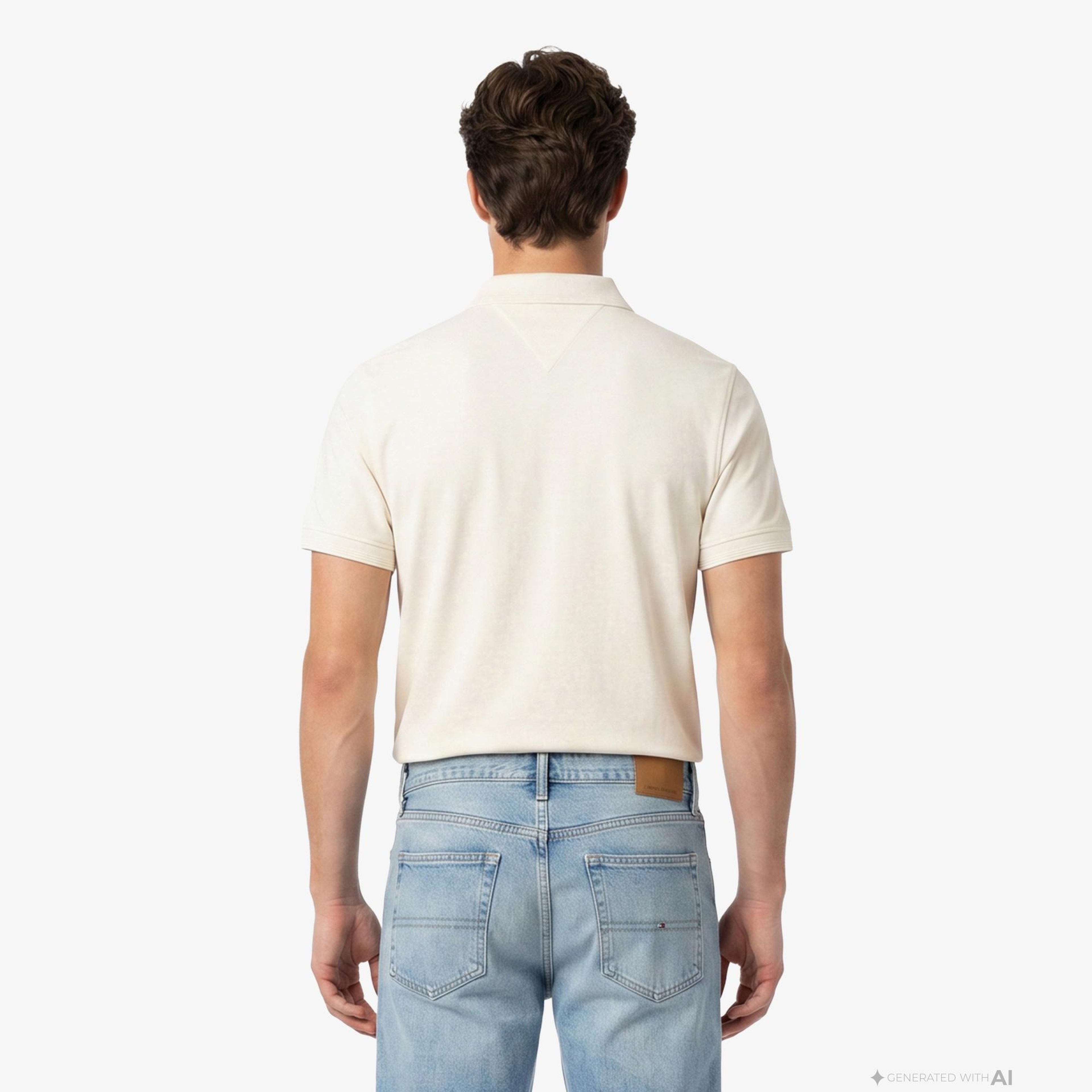 Tommy Hilfiger Erkek Krem Rengi Polo Yaka T-Shirt