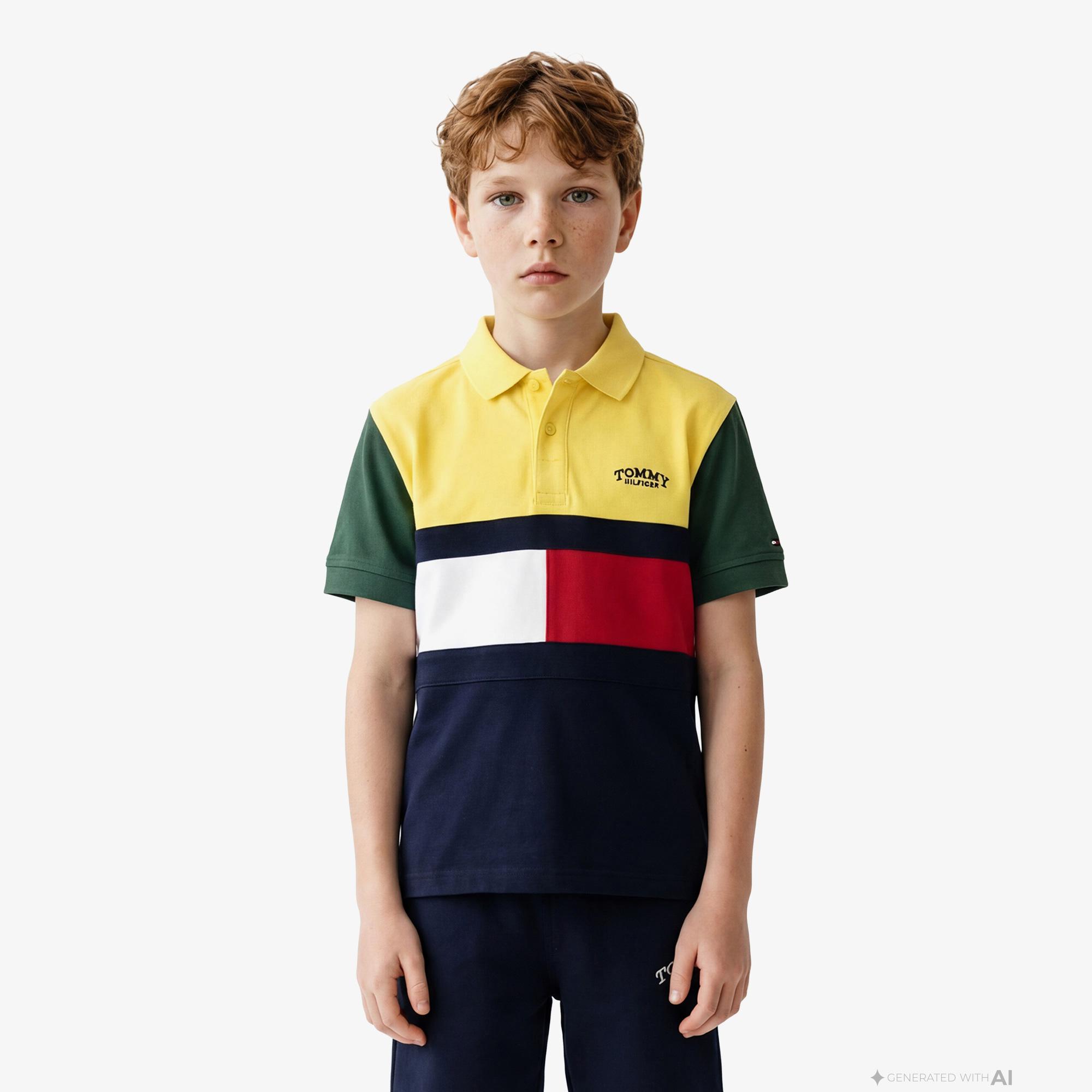 Tommy Hilfiger Flag Çocuk Sarı Polo Yaka T-Shirt