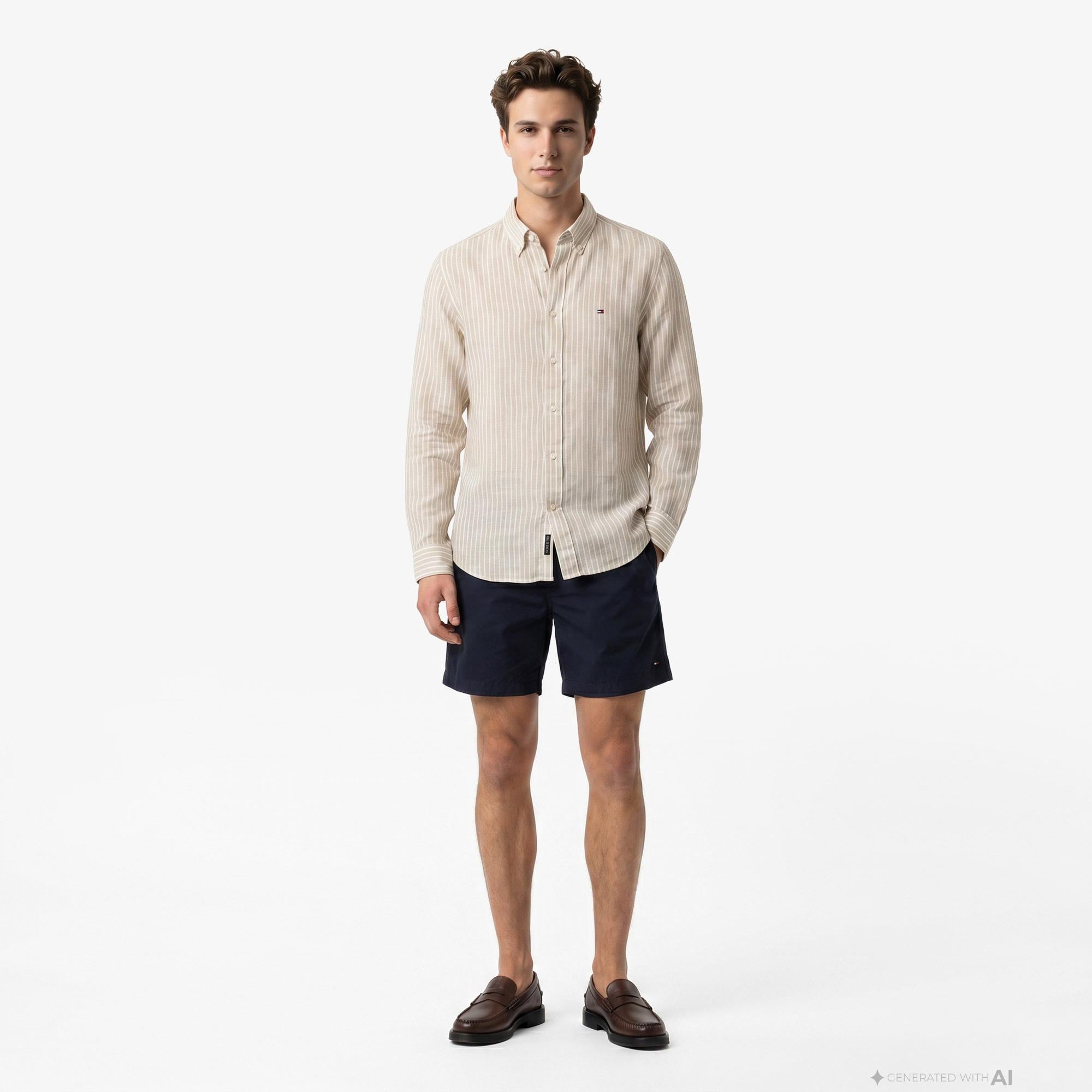 Tommy Hilfiger Seasonal Quality Erkek Kahverengi Keten Gömlek