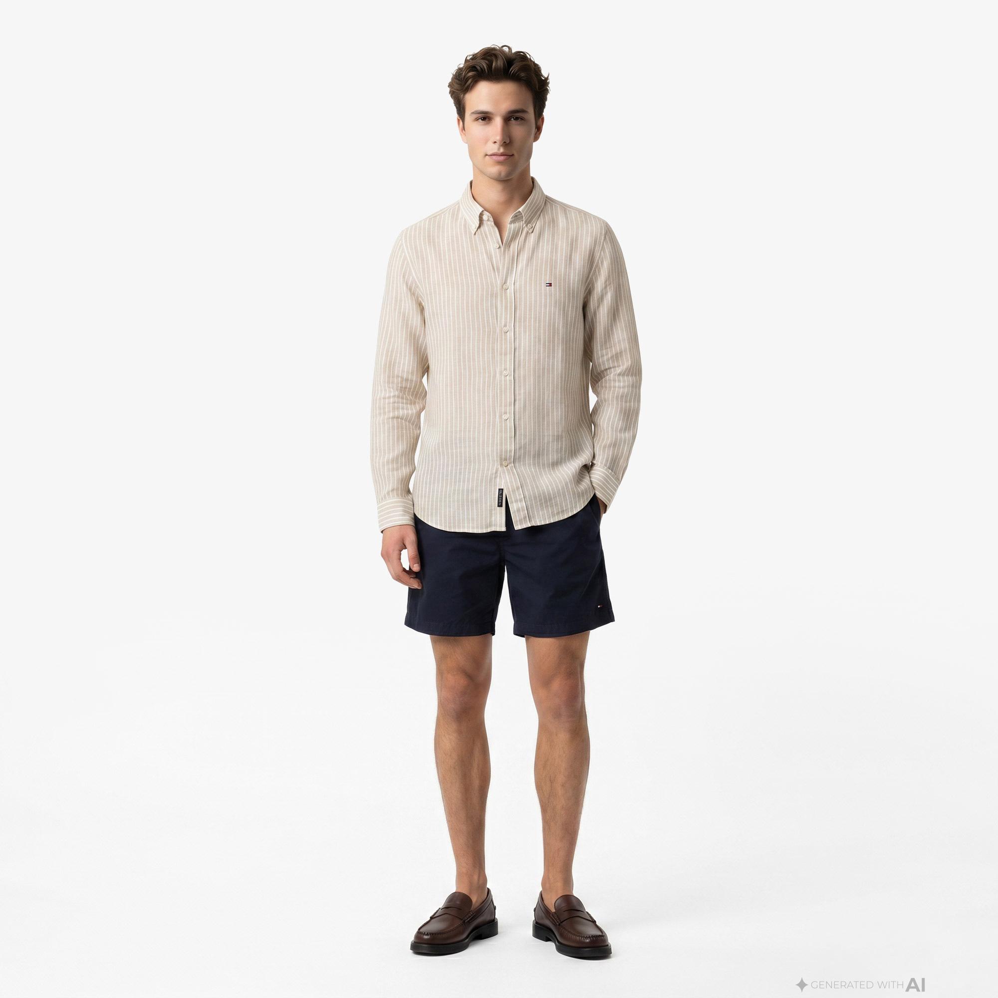 Tommy Hilfiger Seasonal Quality Erkek Kahverengi Keten Gömlek