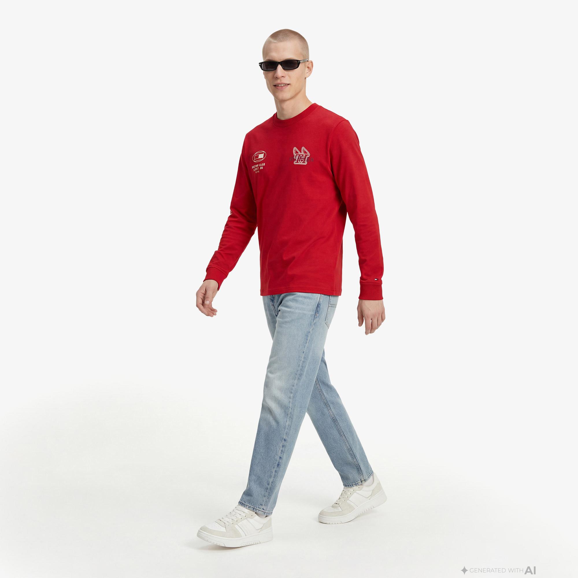 Tommy Hilfiger Moto Pack Erkek Kırmızı Uzun Kollu T-Shirt
