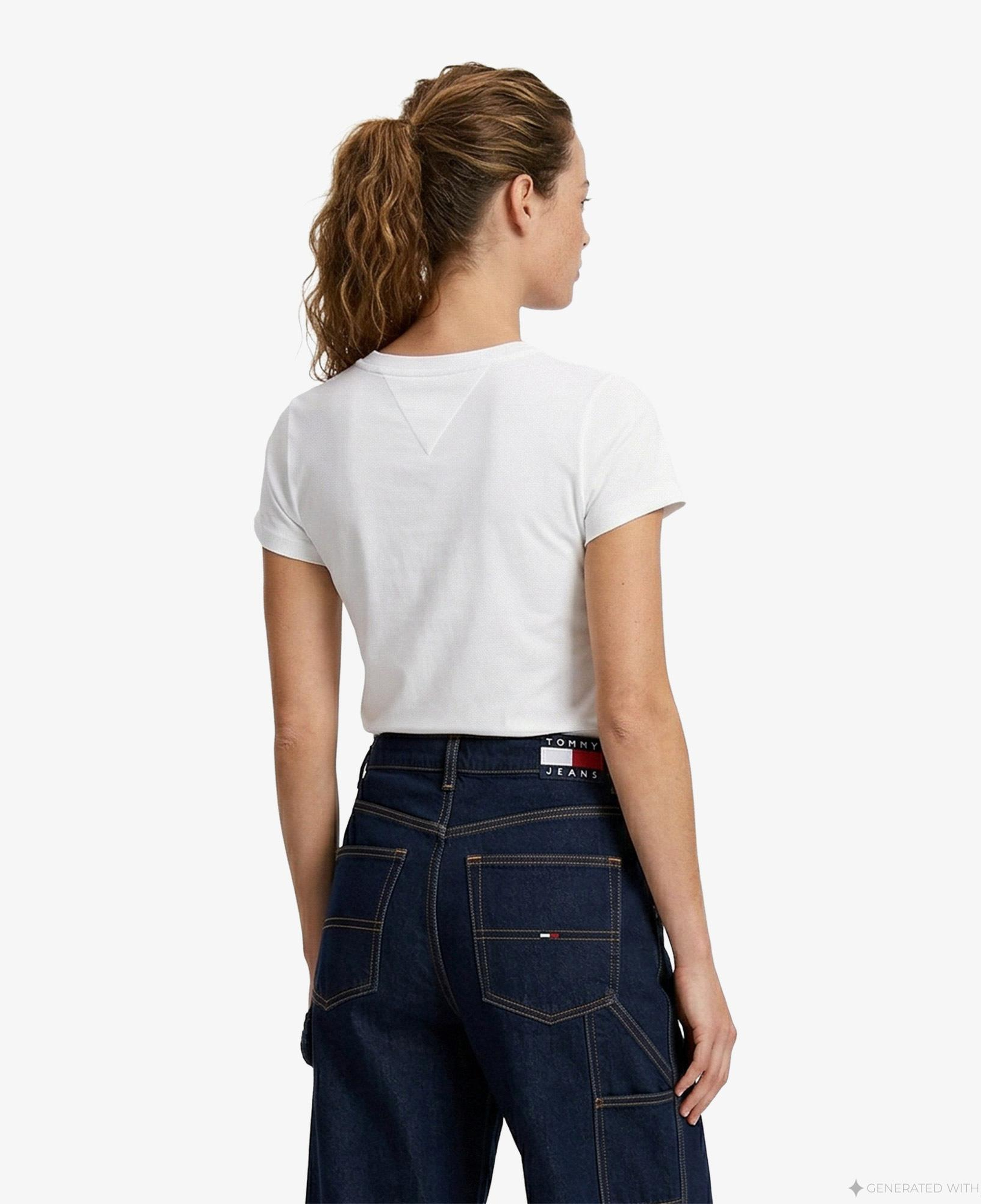 Tommy Hilfiger Linear Kadın Beyaz T-Shirt