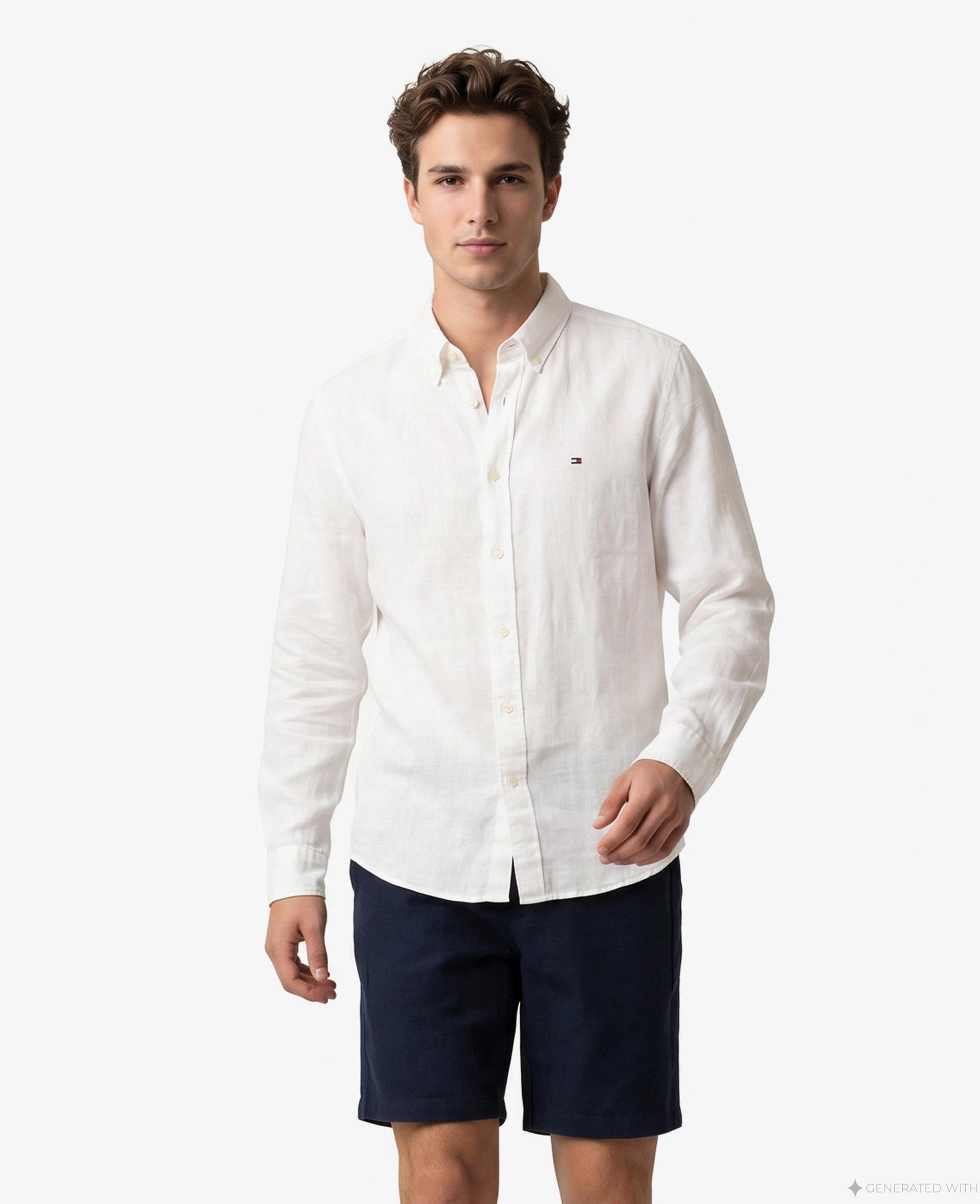 Tommy Hilfiger Seasonal Quality Erkek Beyaz Keten Gömlek