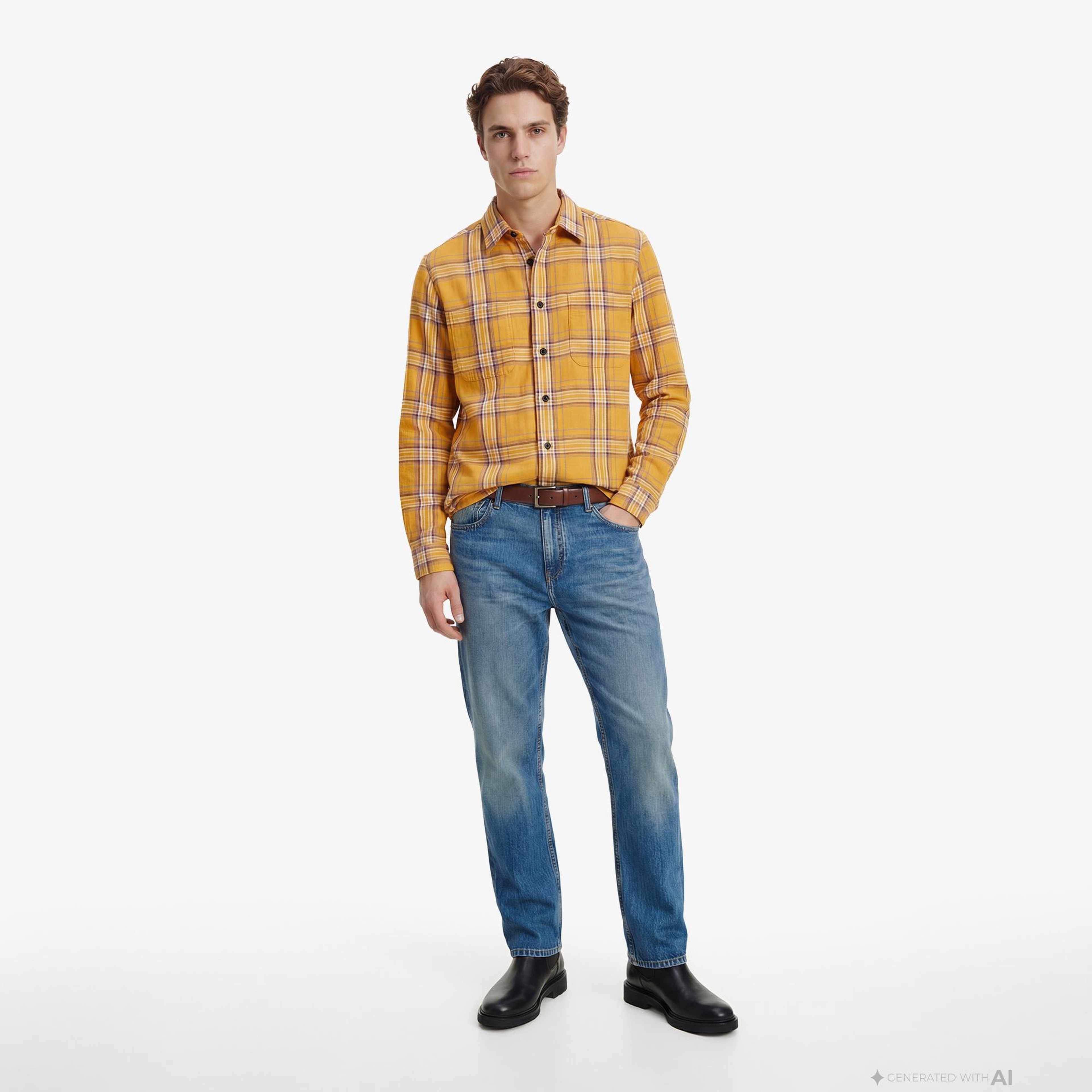 Tommy Hilfiger Layering Shirt Erkek Sarı Gömlek