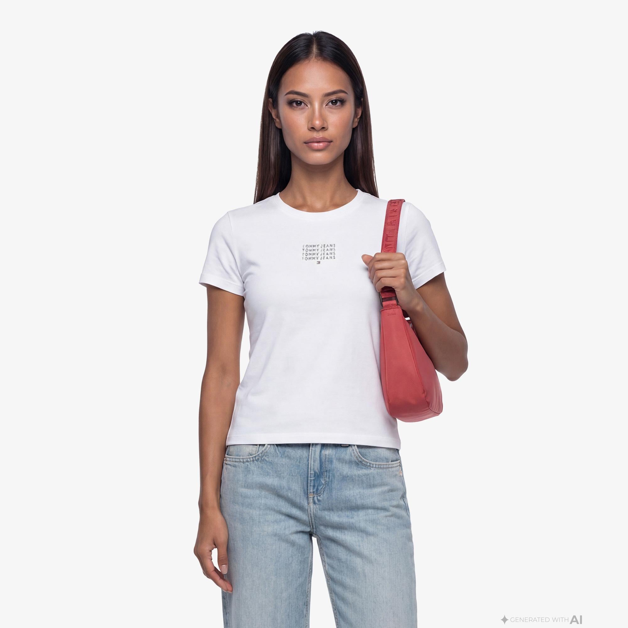 Tommy Hilfiger Linear Kadın Beyaz T-Shirt