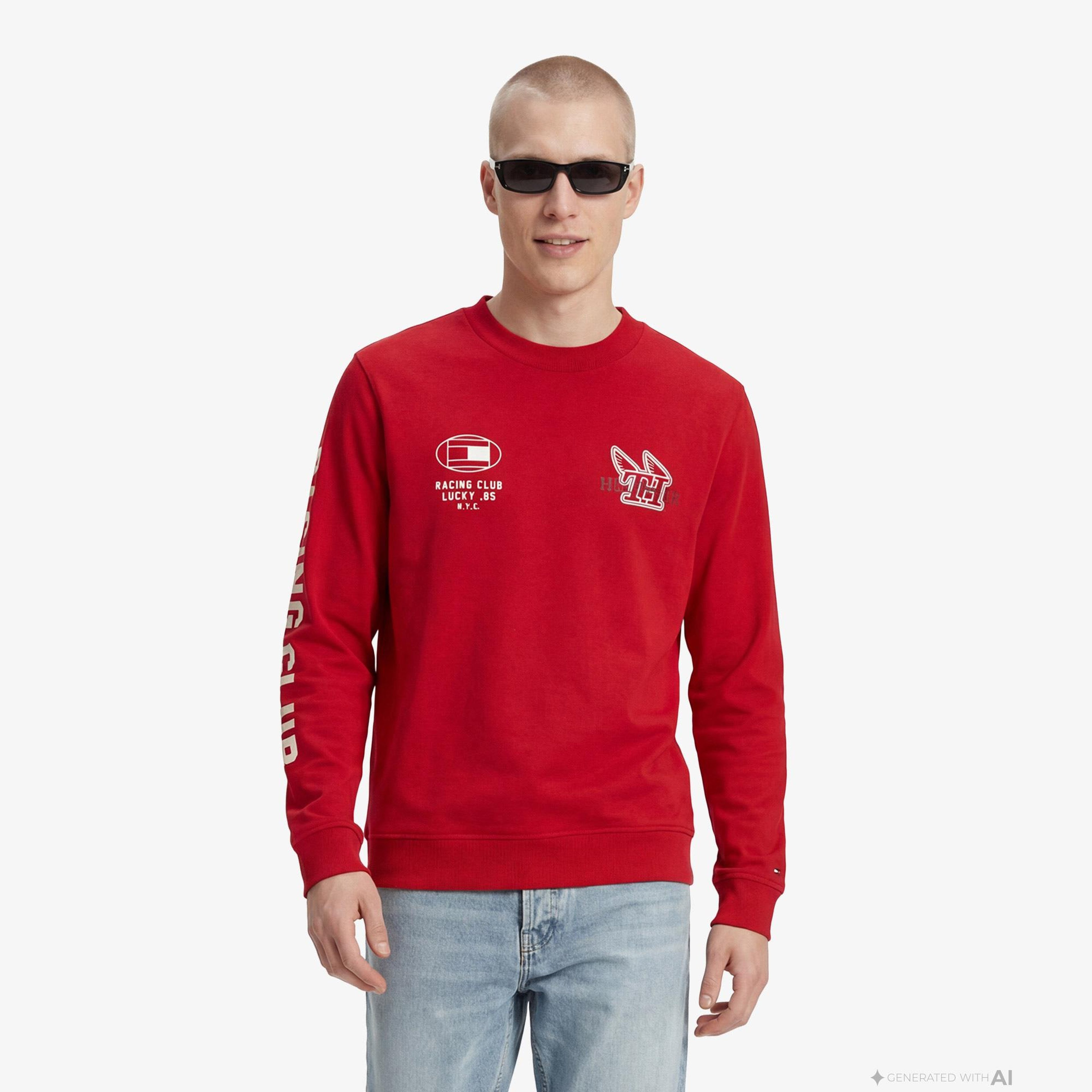 Tommy Hilfiger Moto Pack Erkek Kırmızı Uzun Kollu T-Shirt