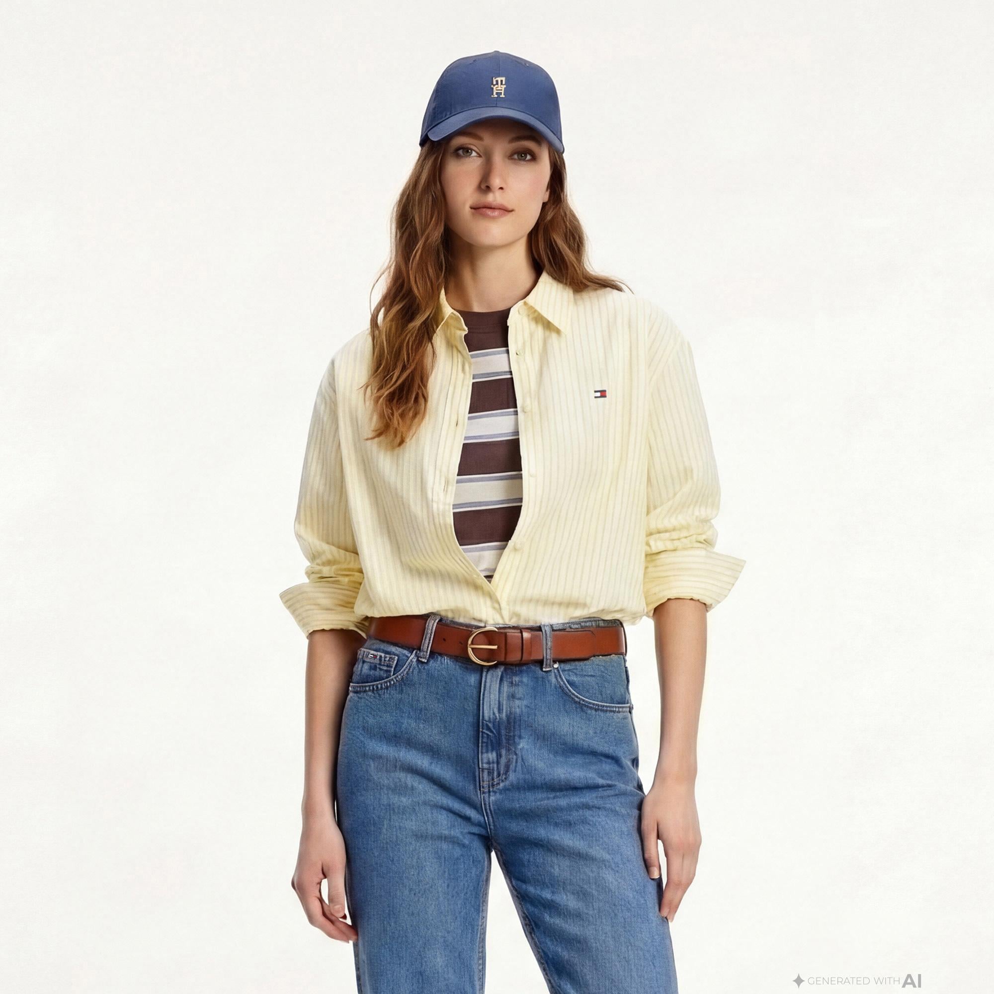 Tommy Hilfiger Essentials Poplin Kadın Sarı Gömlek