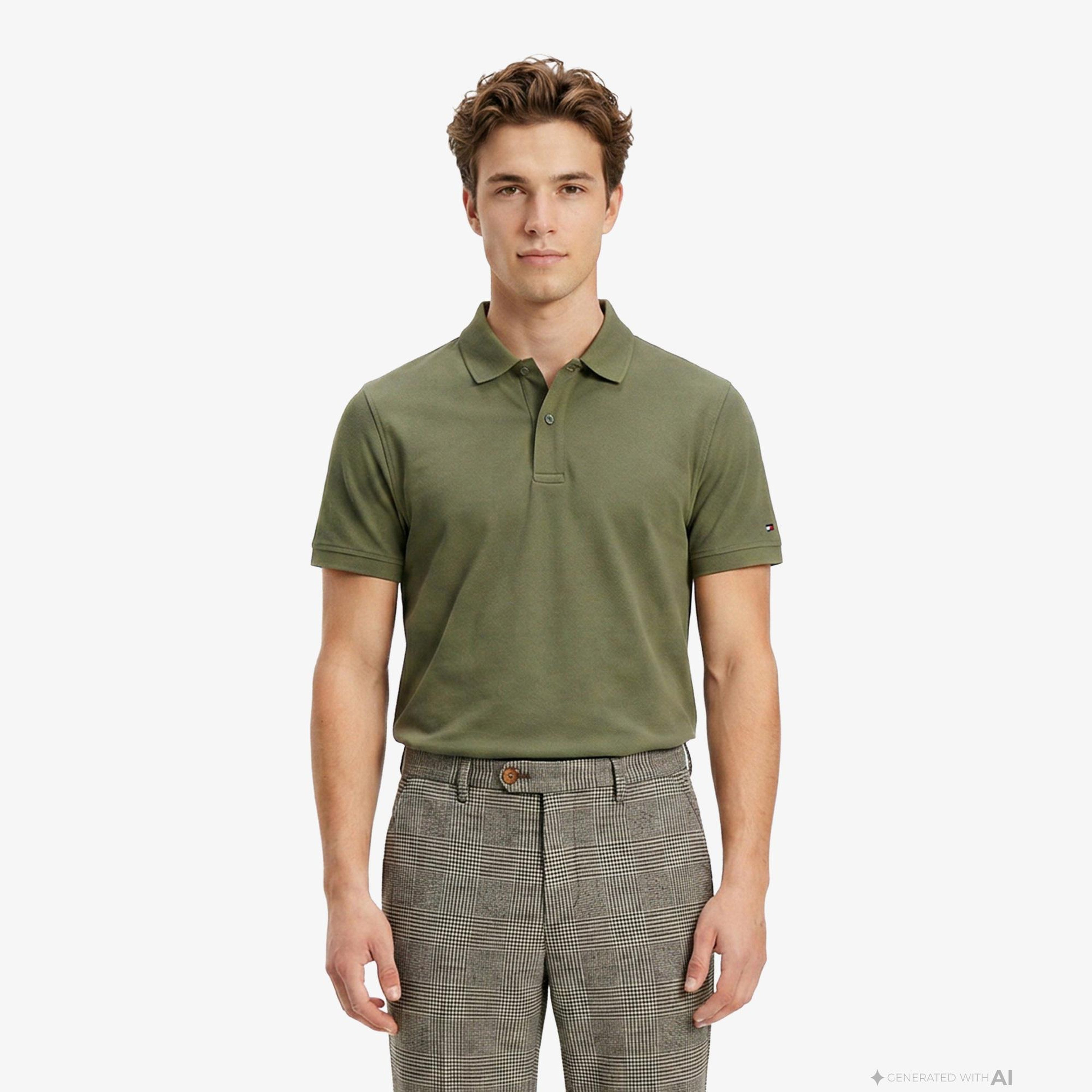 Tommy Hilfiger Elevated Essentials Erkek Yeşil Polo Yaka T-Shirt