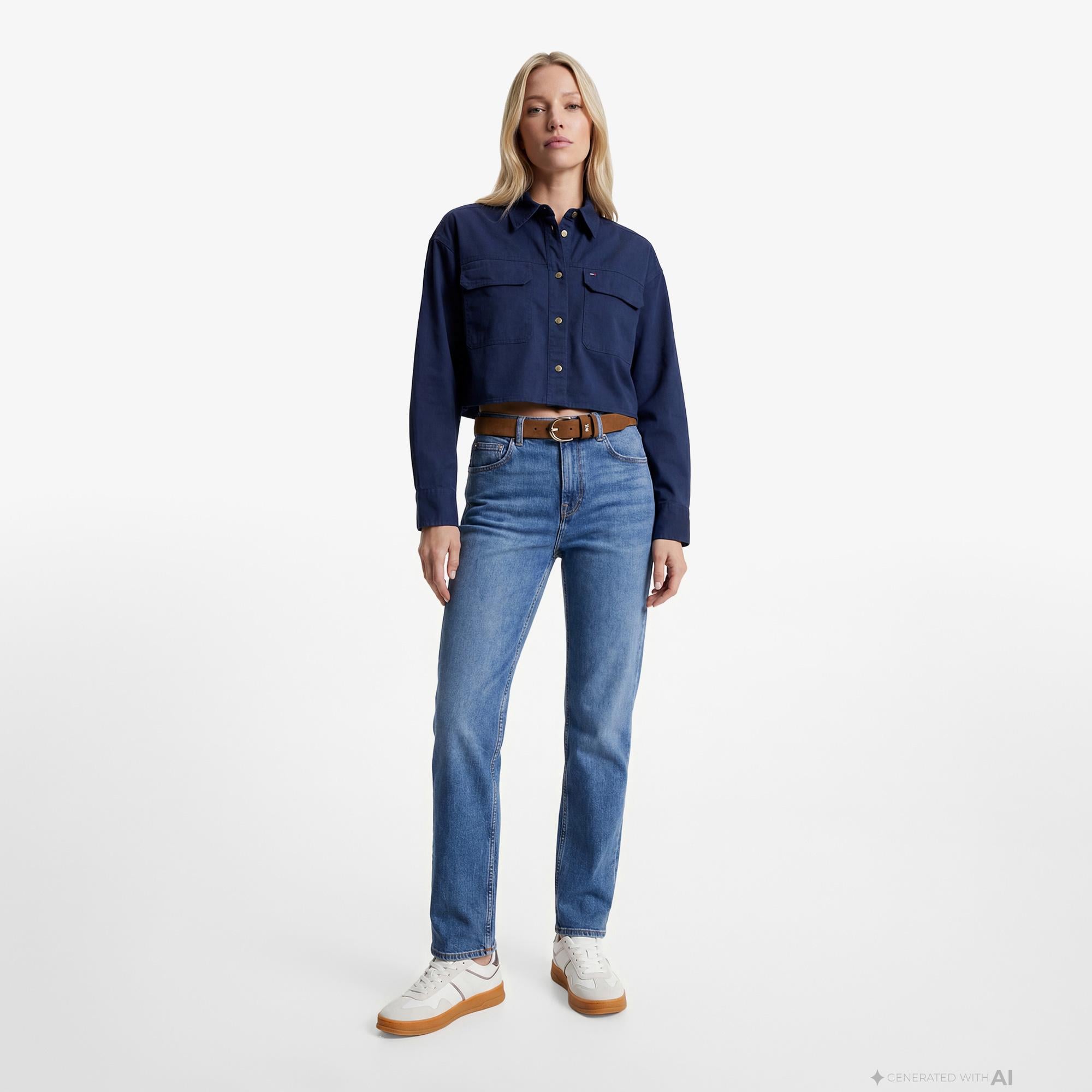 Tommy Hilfiger Modern Prep Kadın Lacivert Gömlek
