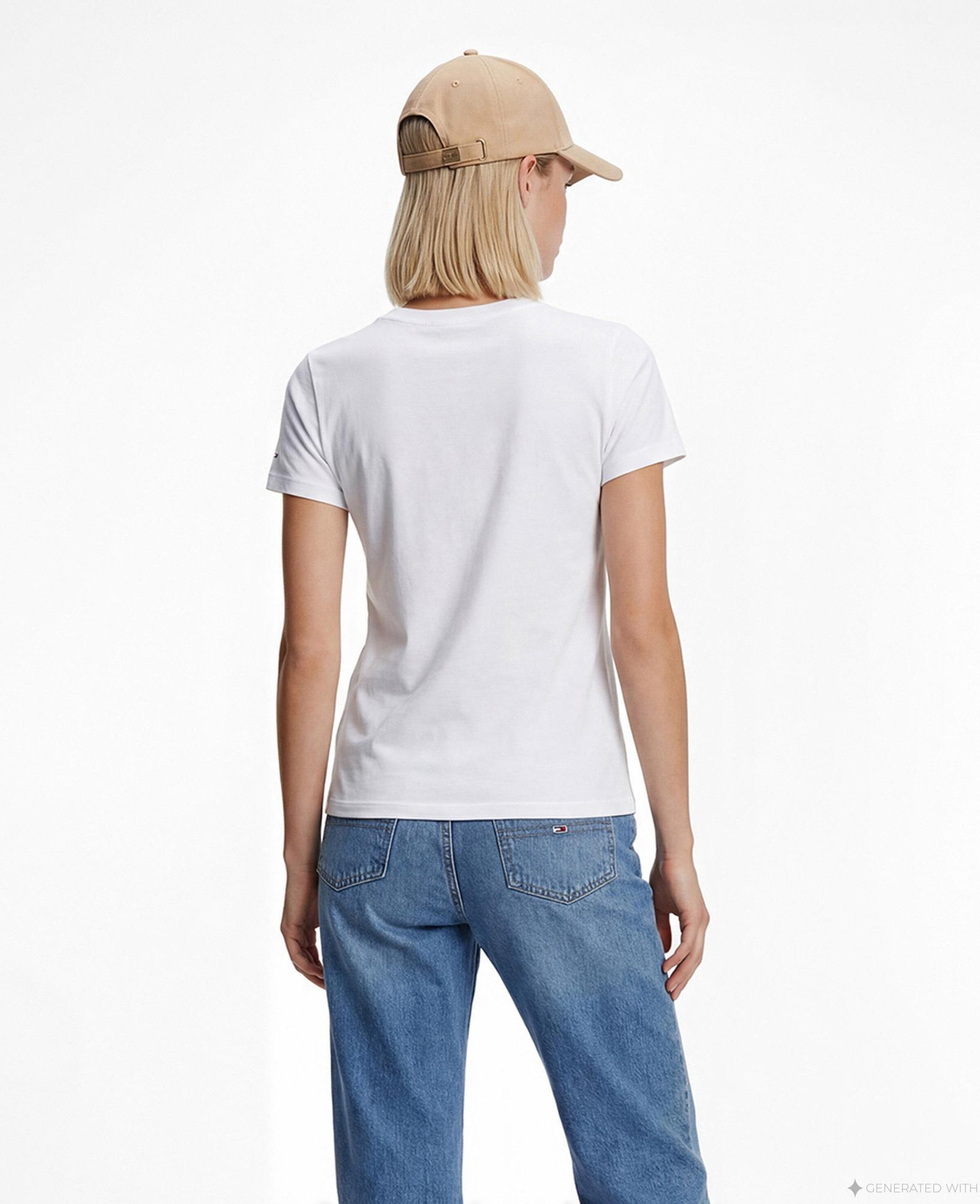 Tommy Hilfiger Flag Kadın Beyaz T-Shirt