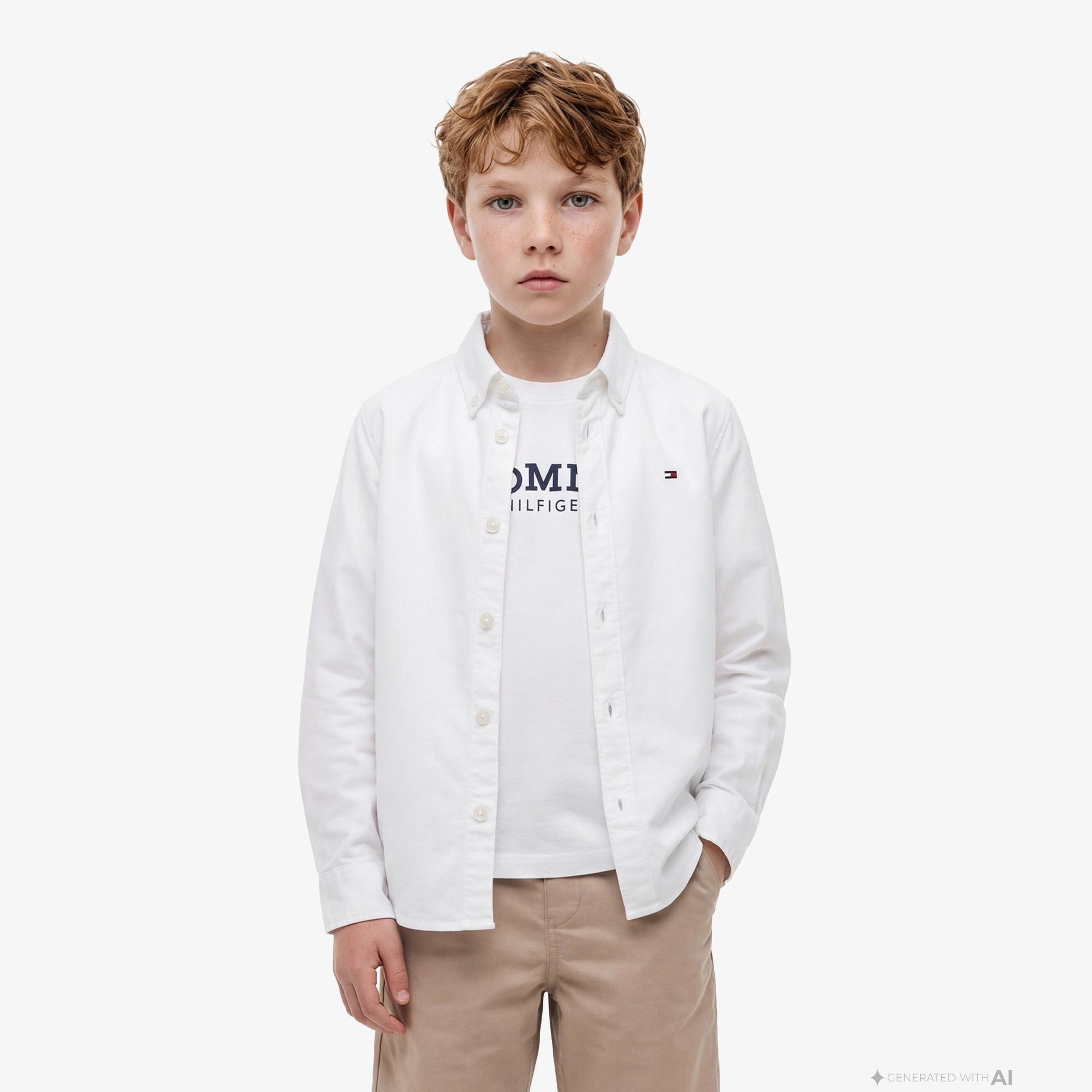 Tommy Hilfiger Essentials Çocuk Beyaz Gömlek