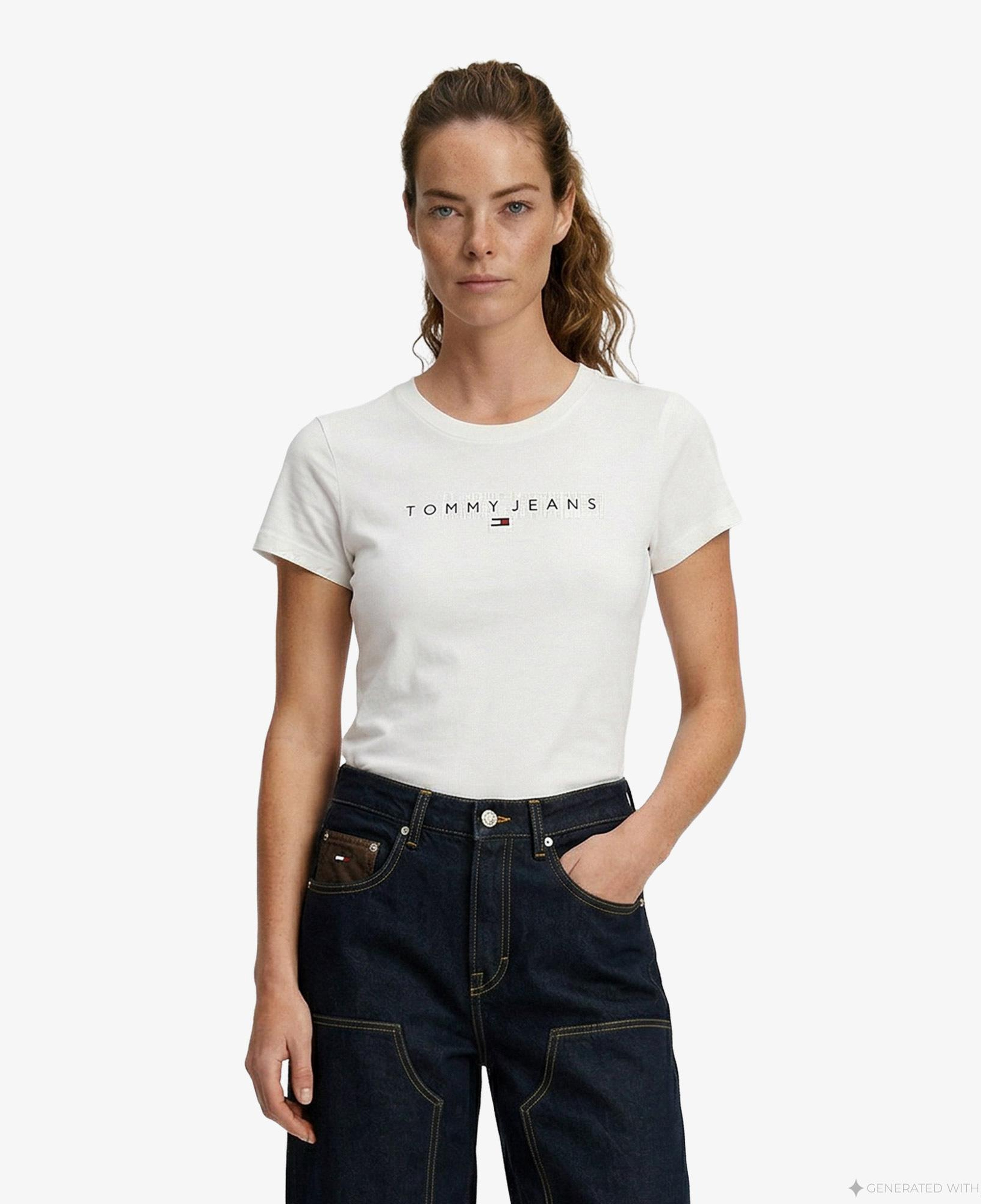 Tommy Hilfiger Linear Kadın Beyaz T-Shirt