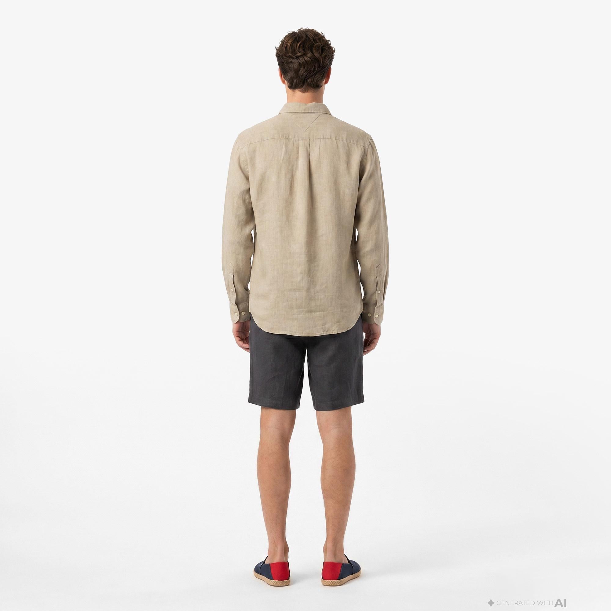 Tommy Hilfiger Seasonal Quality Erkek Haki Keten Gömlek