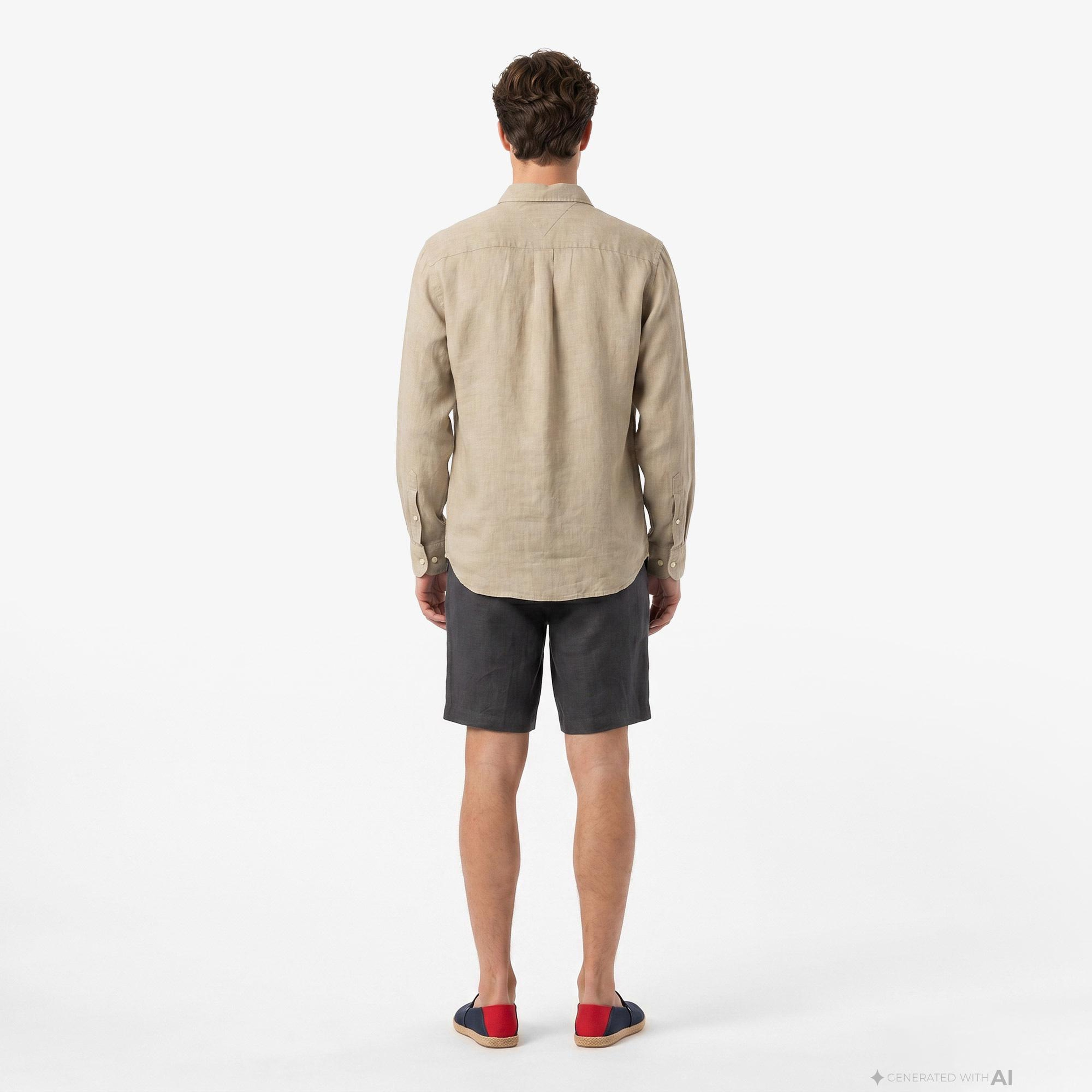 Tommy Hilfiger Seasonal Quality Erkek Haki Keten Gömlek