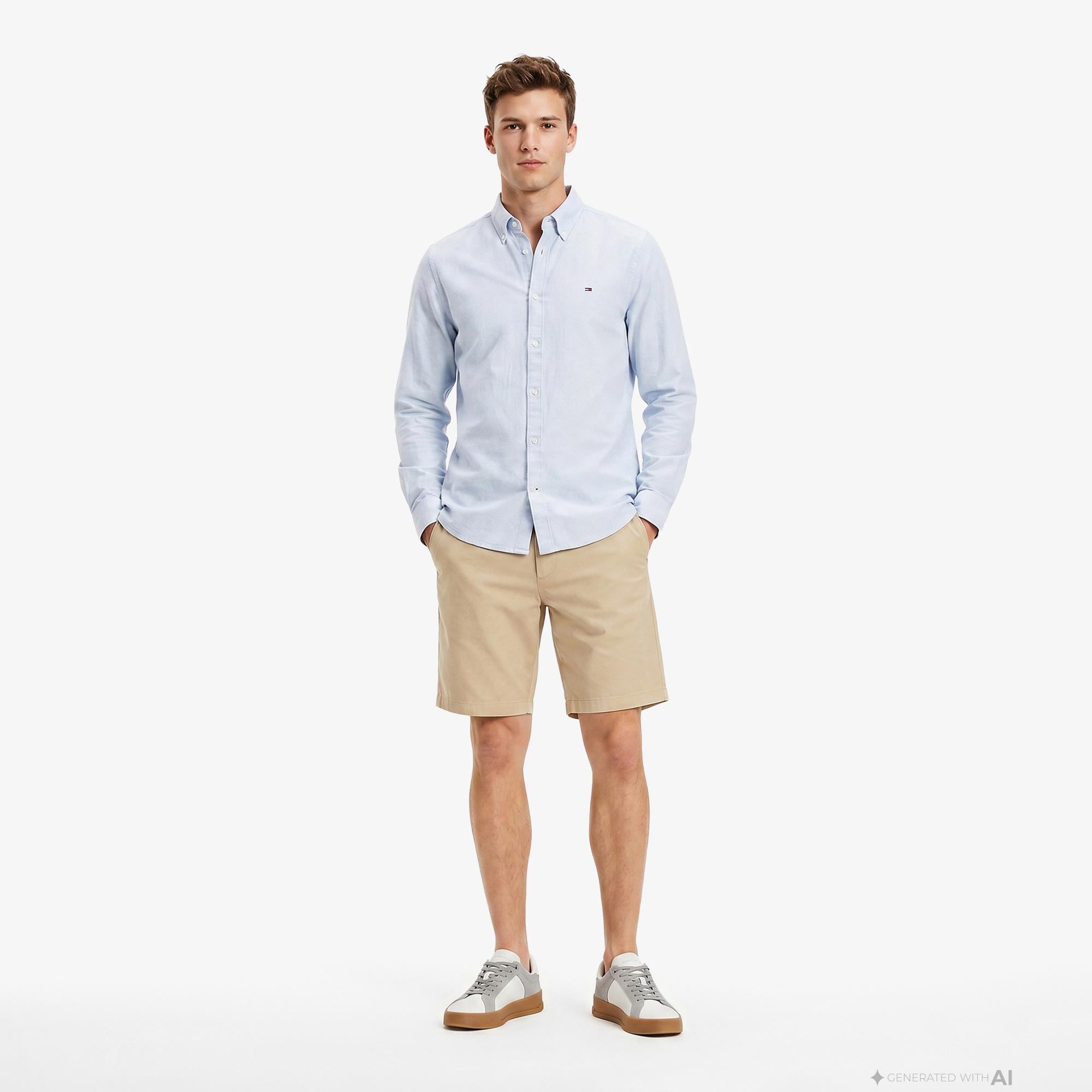 Tommy Hilfiger Erkek Mavi Keten Gömlek