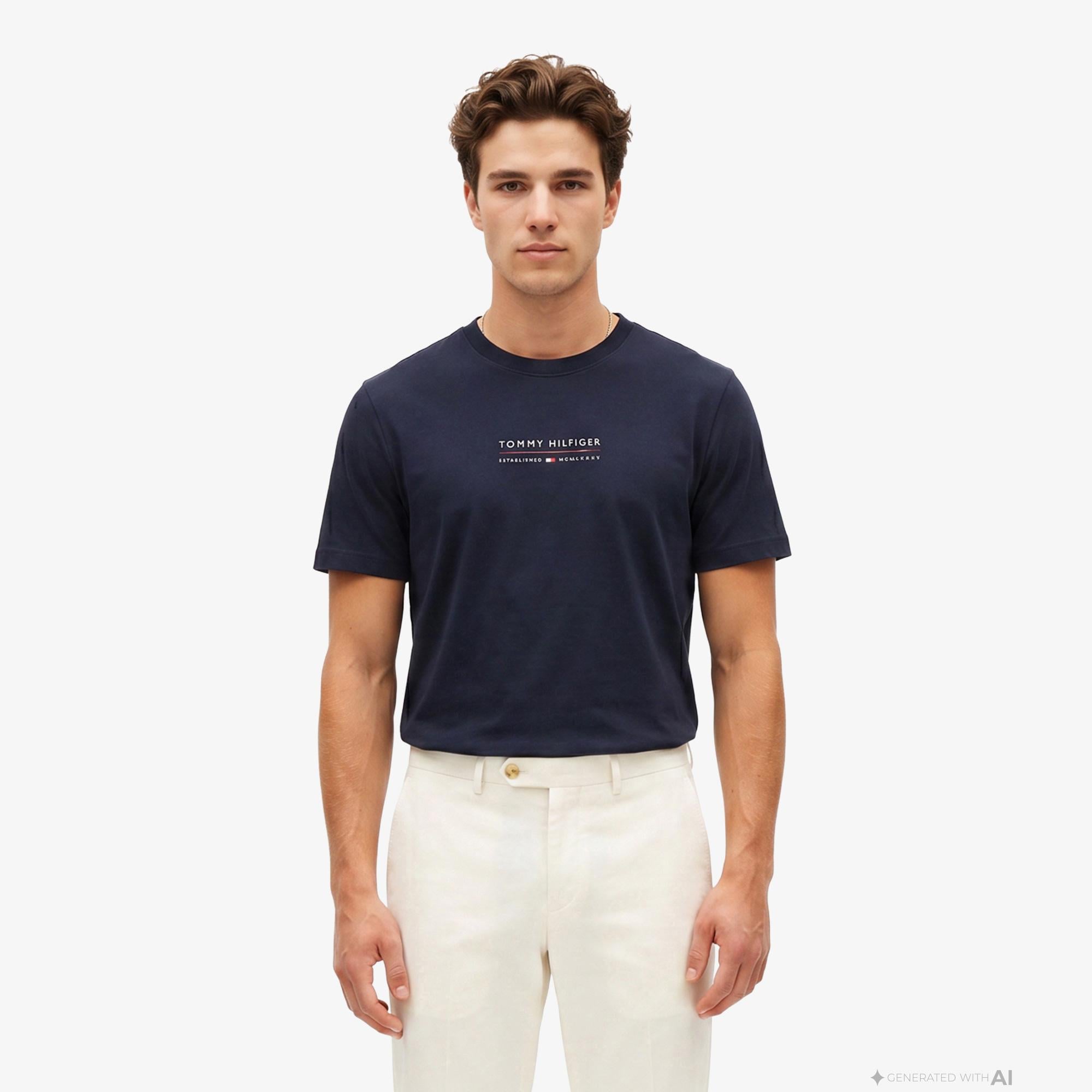 Tommy Hilfiger Brand Love Erkek Lacivert T-Shirt