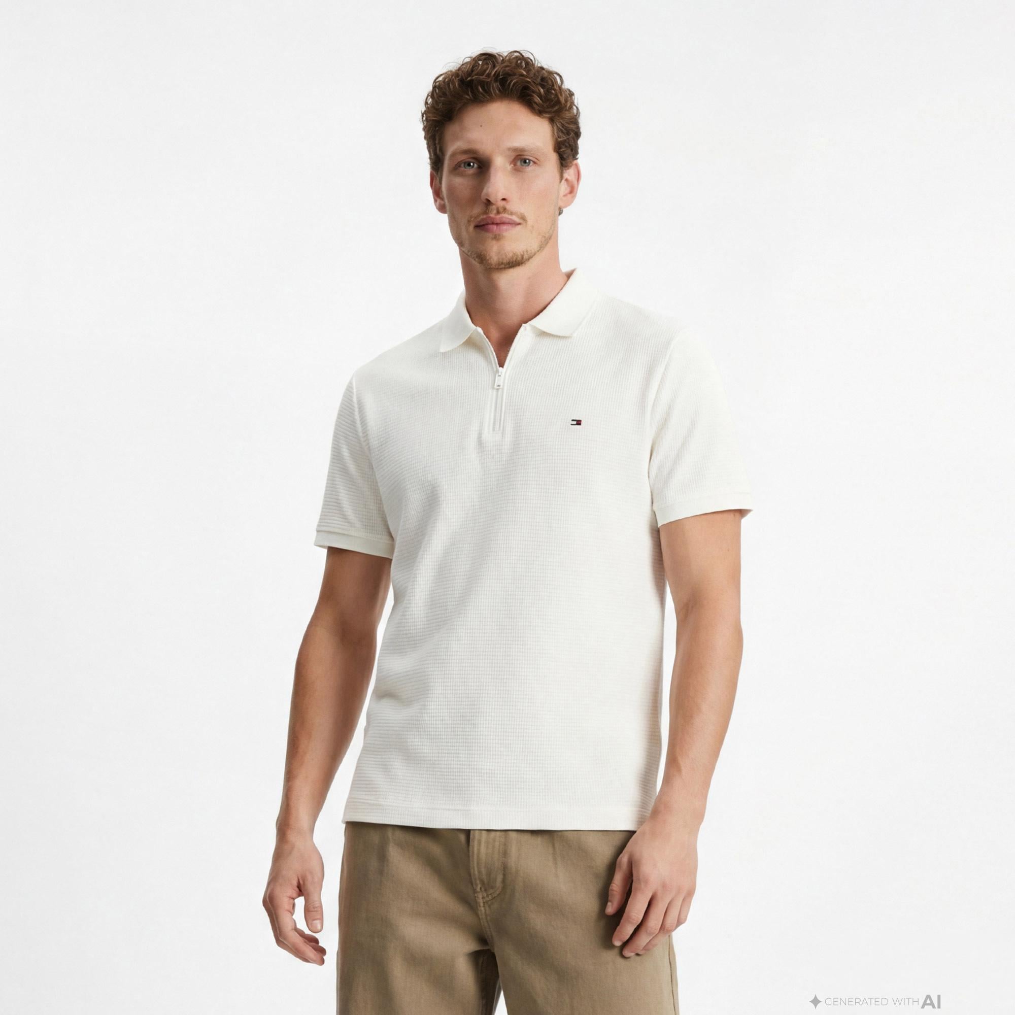 Tommy Hilfiger Performance Erkek Krem Rengi Polo Yaka T-Shirt
