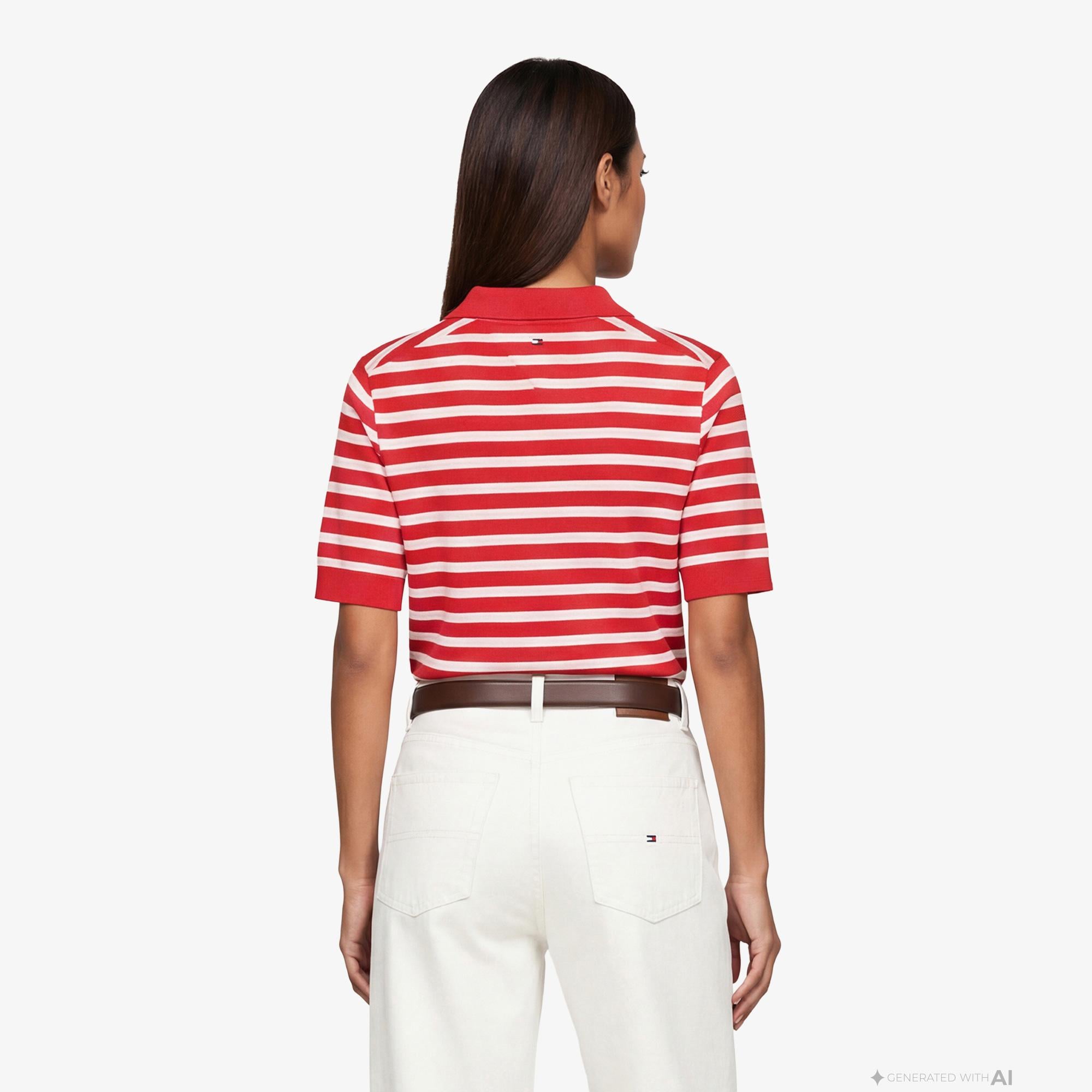 Tommy Hilfiger Script Liyosel Kadın Kırmızı Polo Yaka T-Shirt