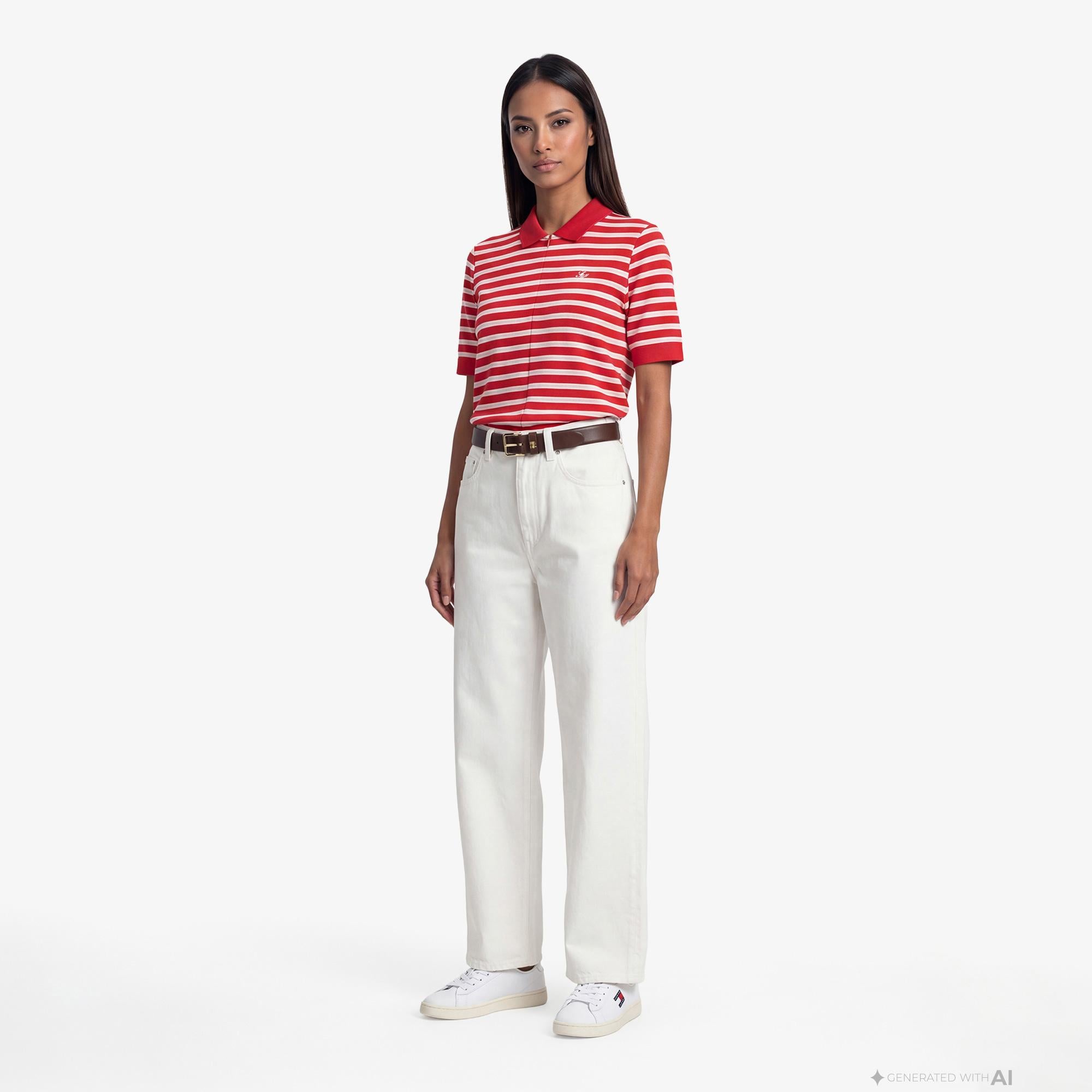 Tommy Hilfiger Script Liyosel Kadın Kırmızı Polo Yaka T-Shirt