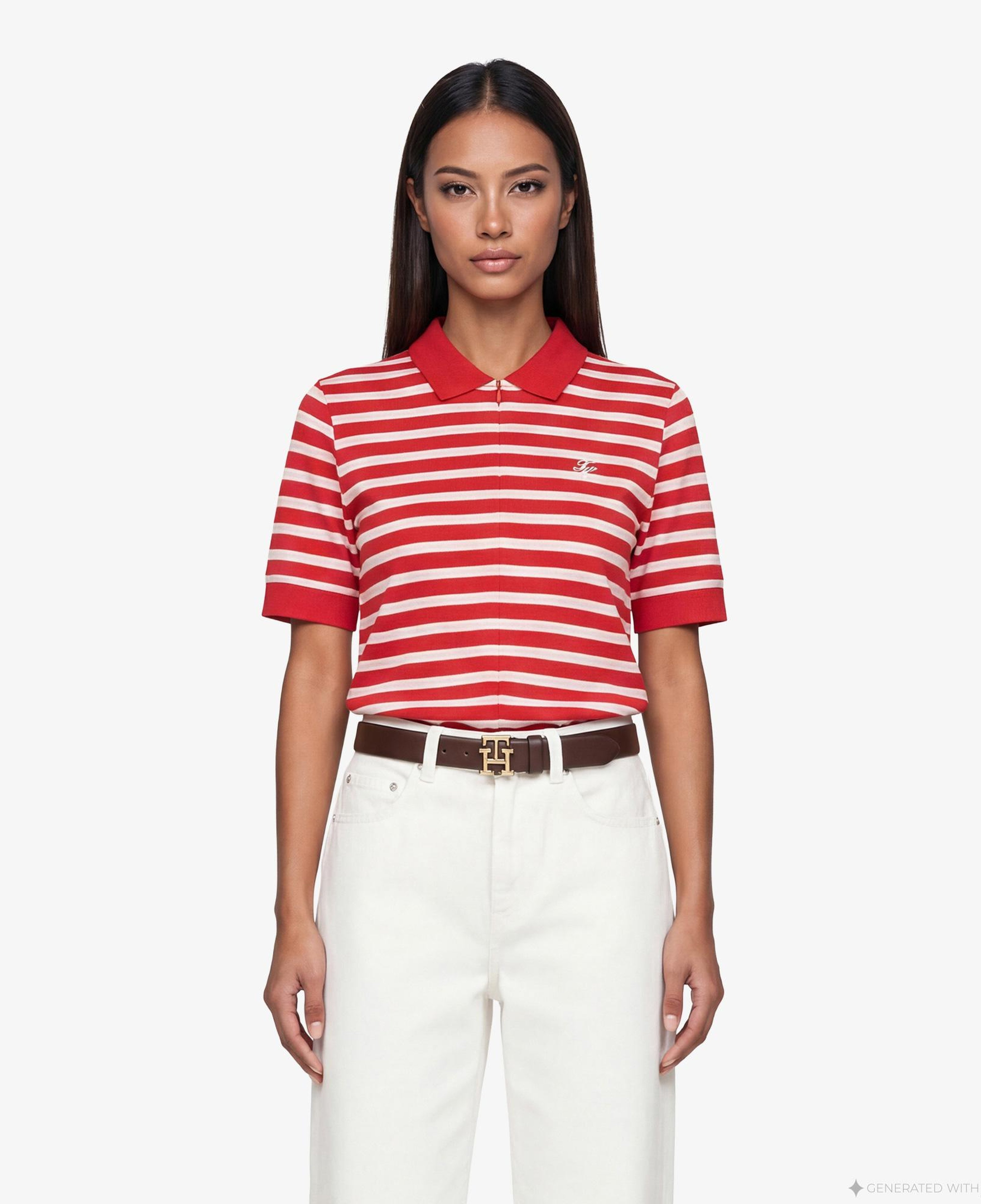 Tommy Hilfiger Script Liyosel Kadın Kırmızı Polo Yaka T-Shirt