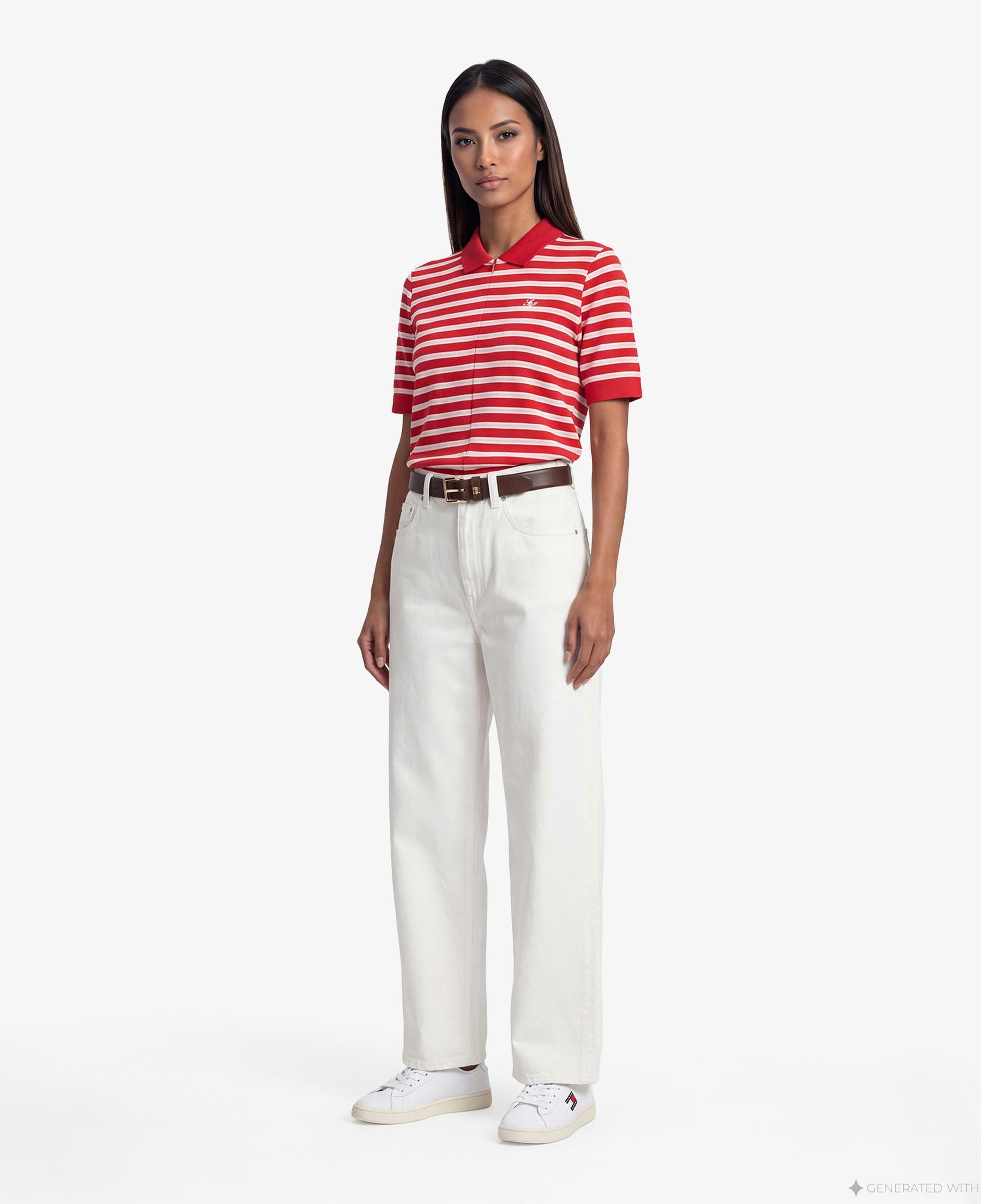 Tommy Hilfiger Script Liyosel Kadın Kırmızı Polo Yaka T-Shirt