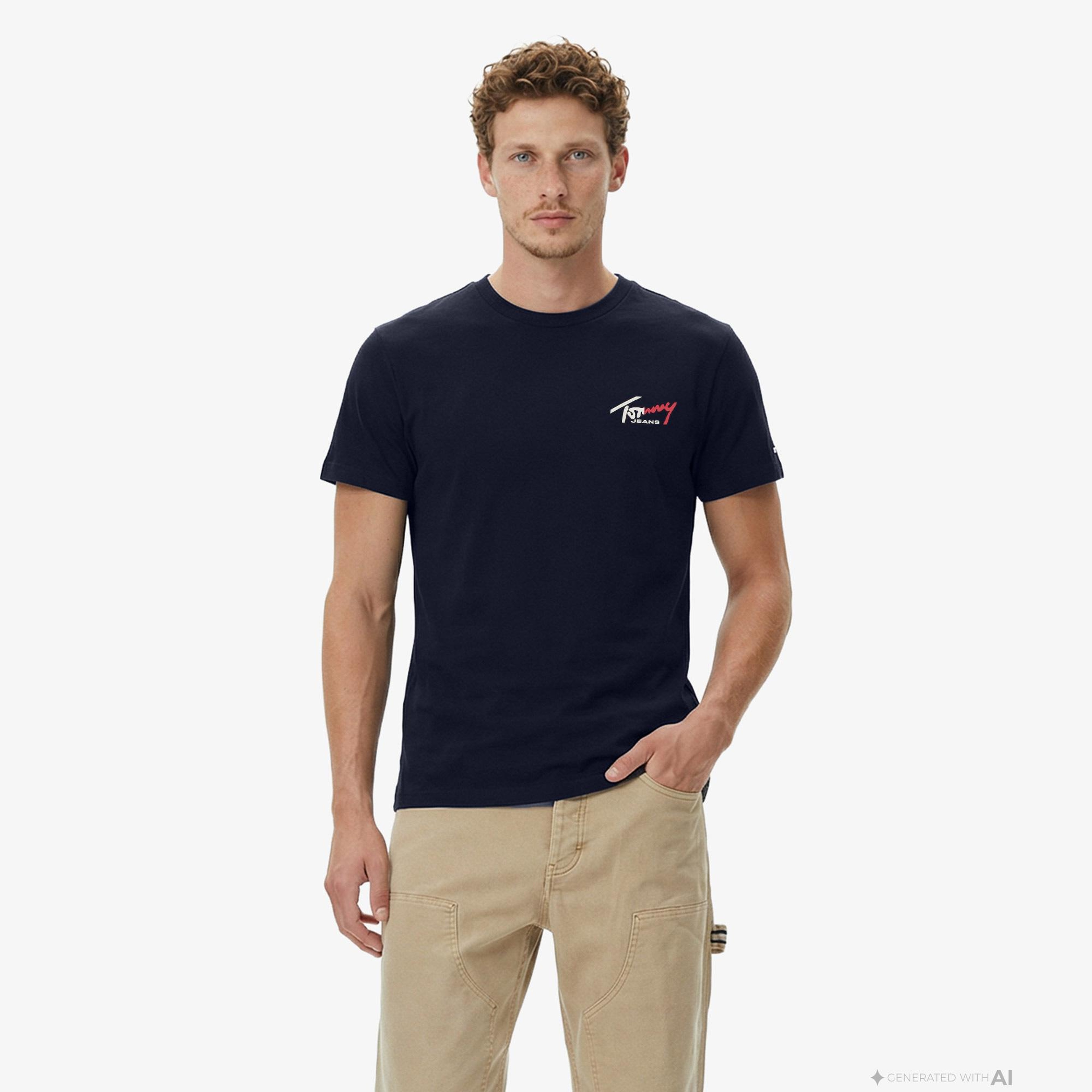 Tommy Hilfiger Signature Erkek Lacivert T-Shirt