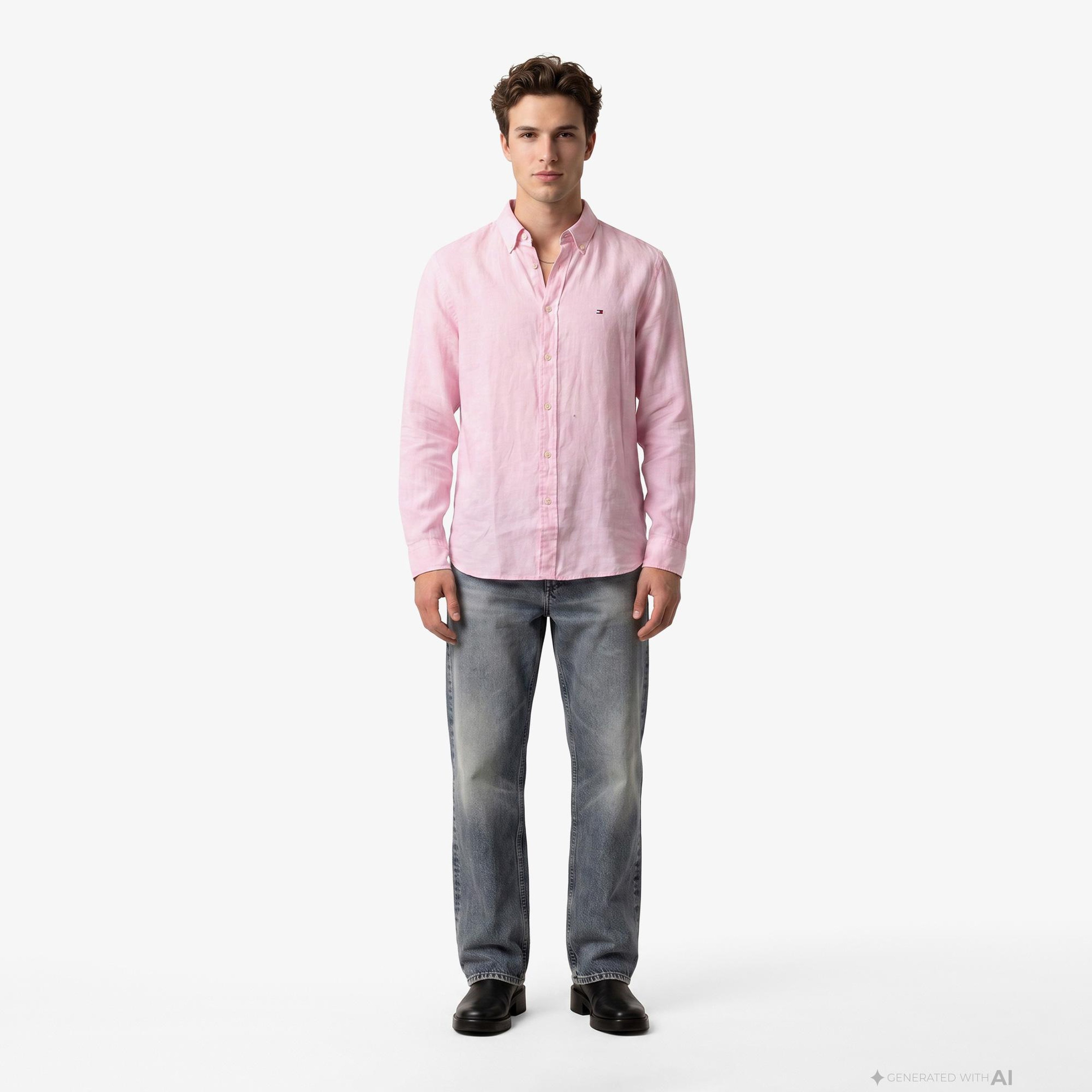 Tommy Hilfiger Seasonal Quality Erkek Pembe Keten Gömlek