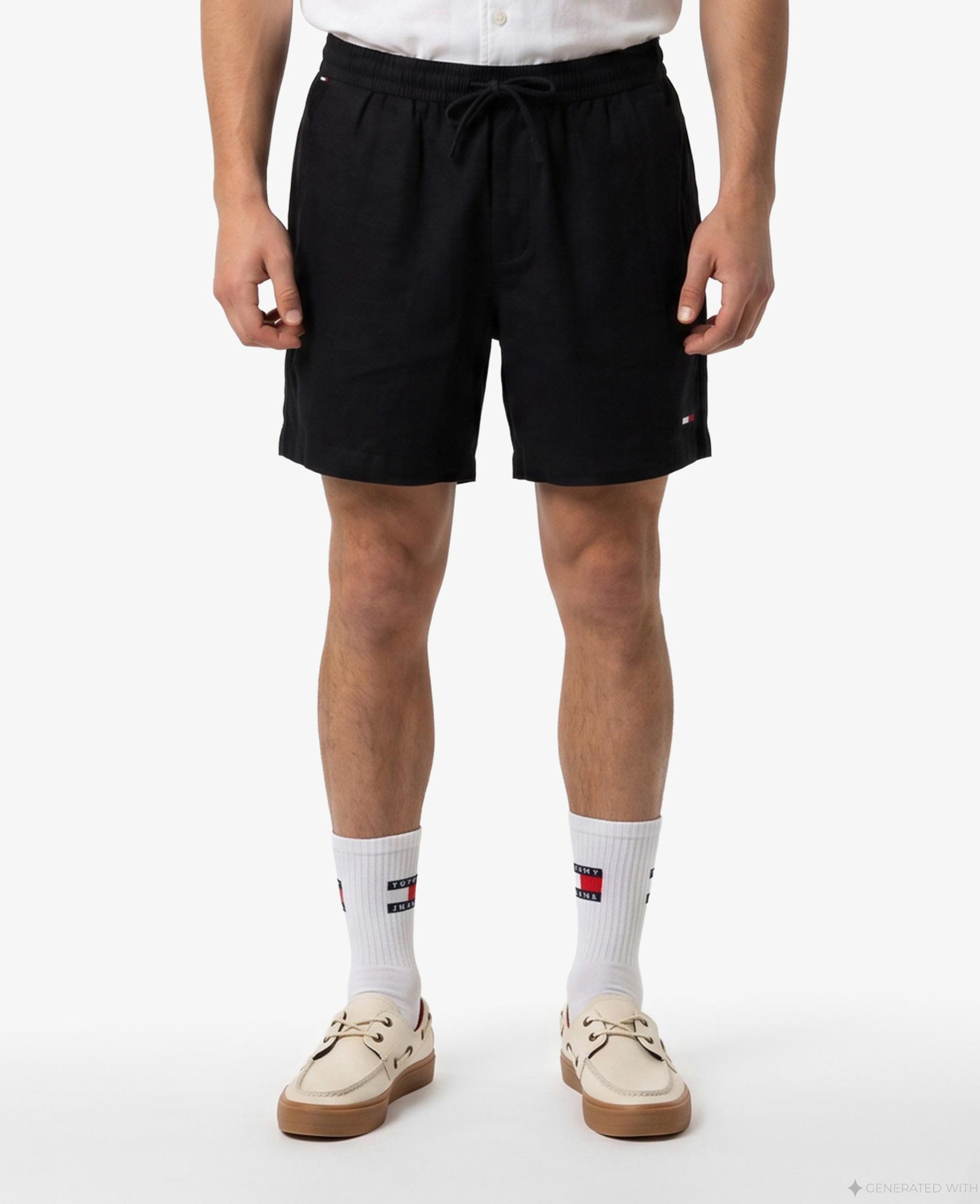 Tommy Hilfiger Seasonal Quality Erkek Siyah Keten Şort