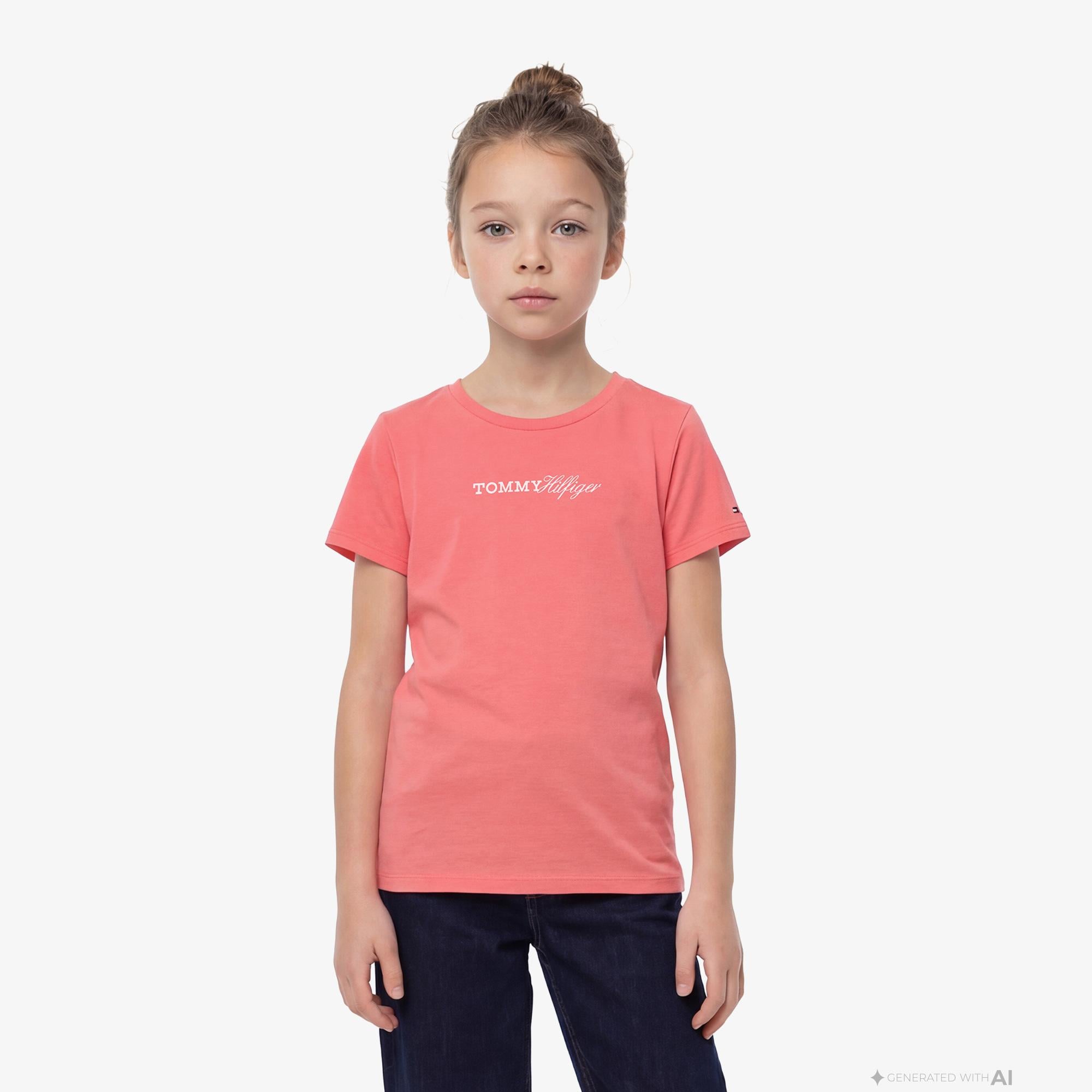 Tommy Hilfiger Script Çocuk Pembe T-Shirt