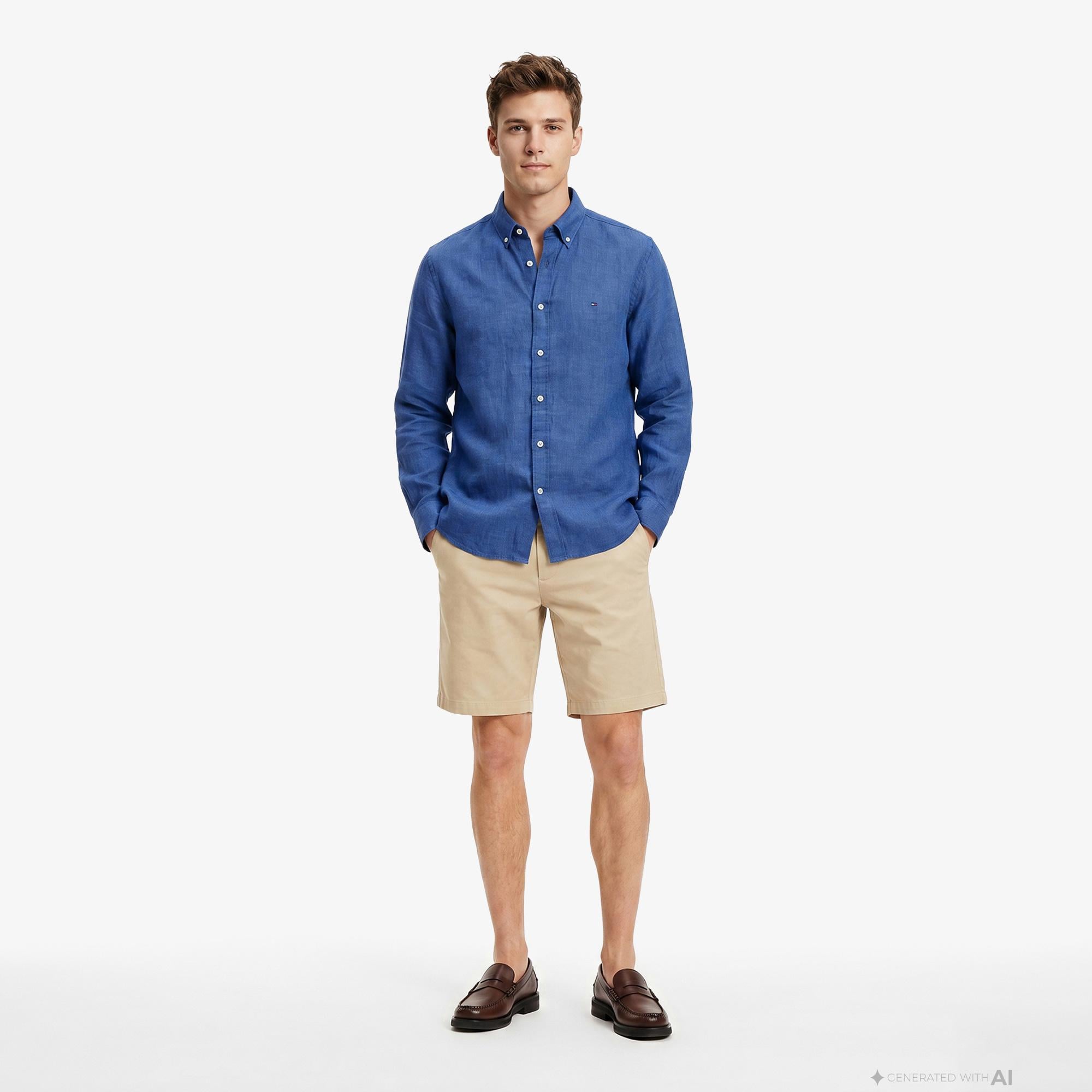 Tommy Hilfiger Seasonal Quality Erkek Mavi Keten Gömlek