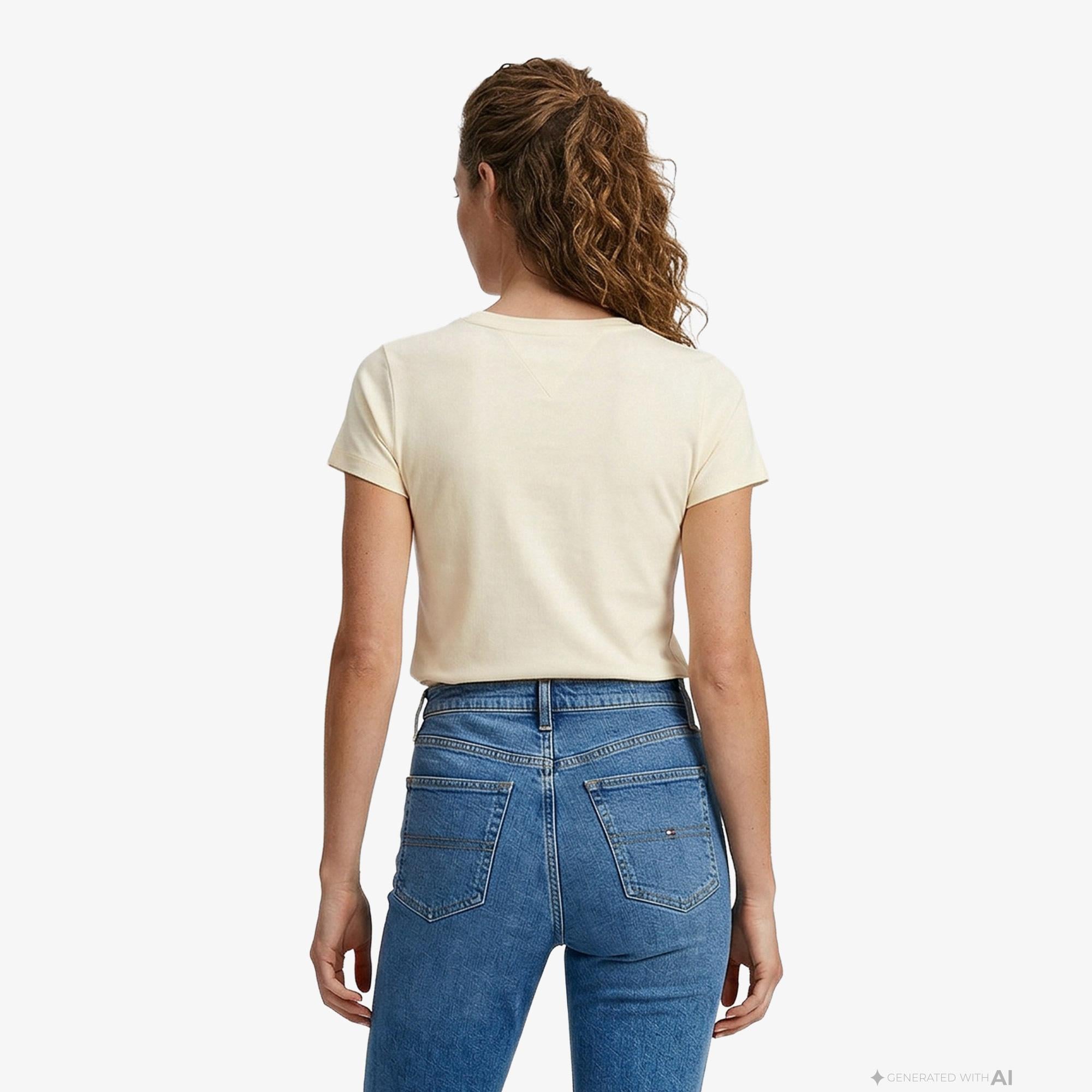 Tommy Hilfiger Linear Kadın Sarı T-Shirt